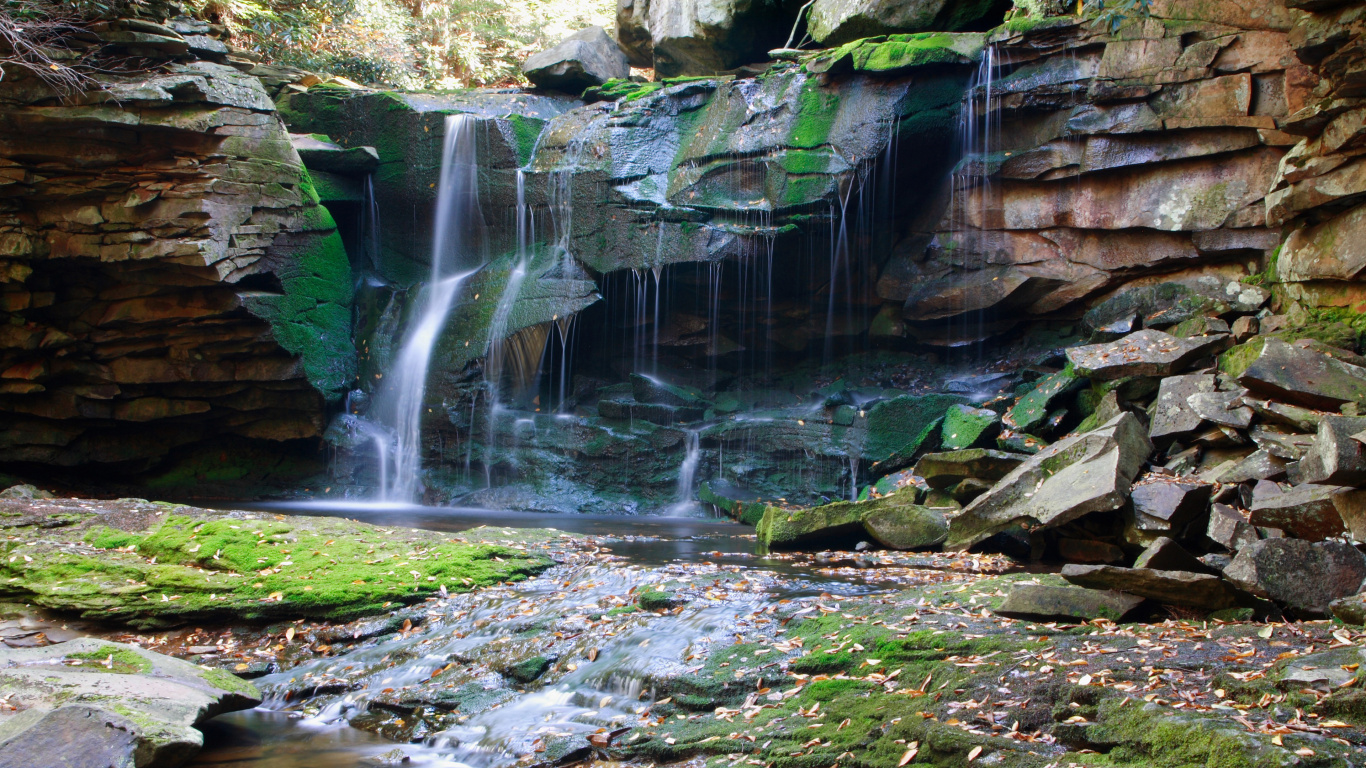 Обои Elakala Падает, водопад, парк, водоем, гидроресурсы в разрешении 1366x768