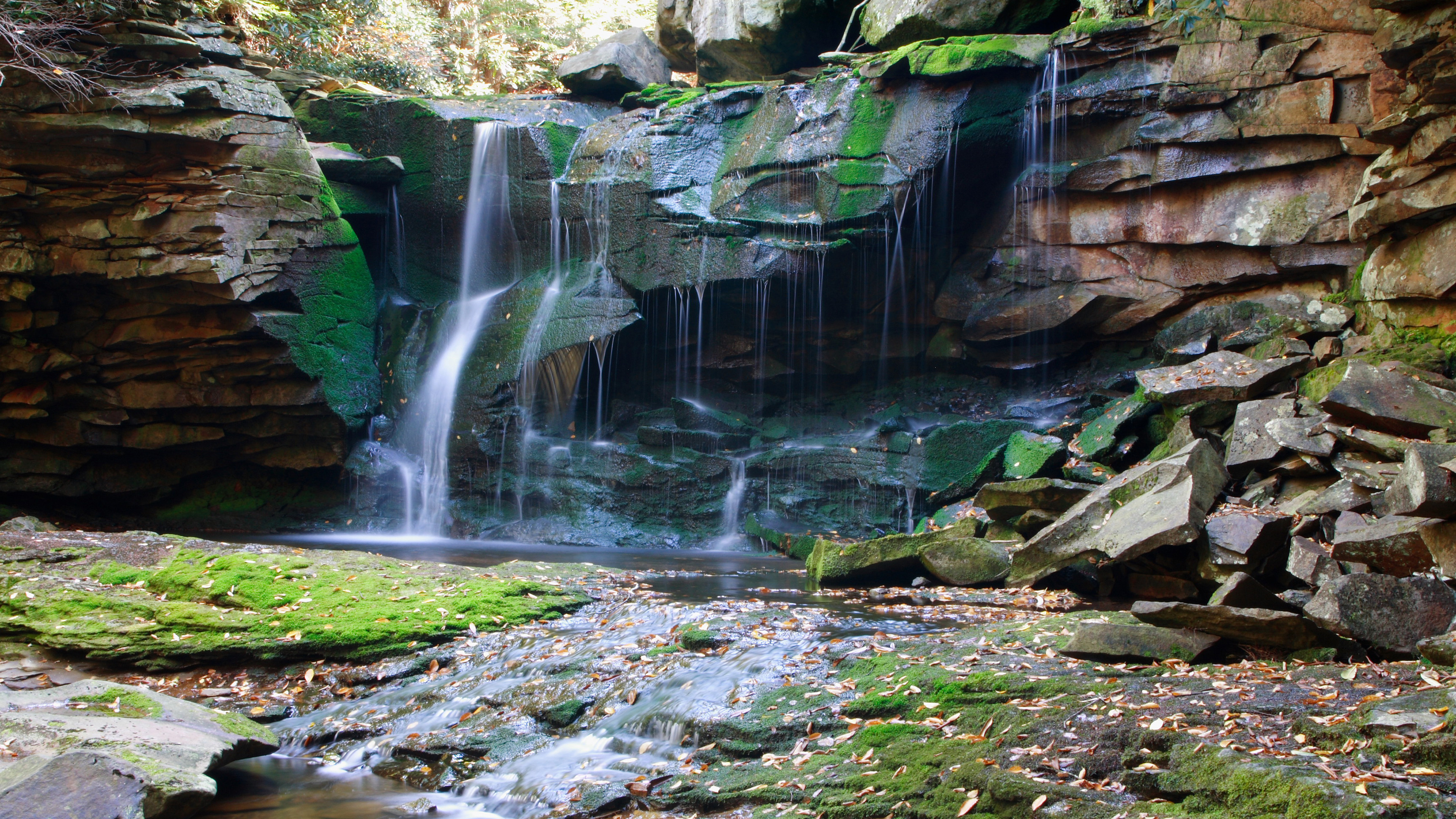 Обои Elakala Падает, водопад, парк, водоем, гидроресурсы в разрешении 3840x2160