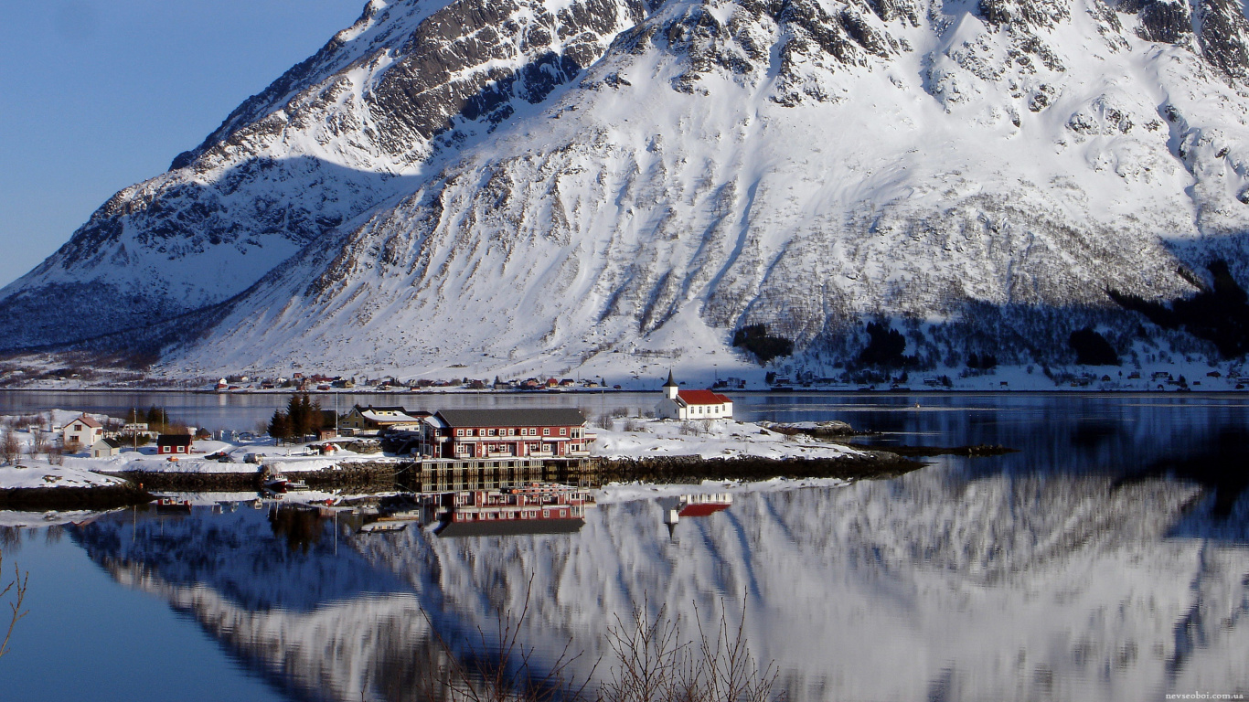 Обои Sildpollneset, Higravstinden, горный рельеф, гора, снег в разрешении 1366x768