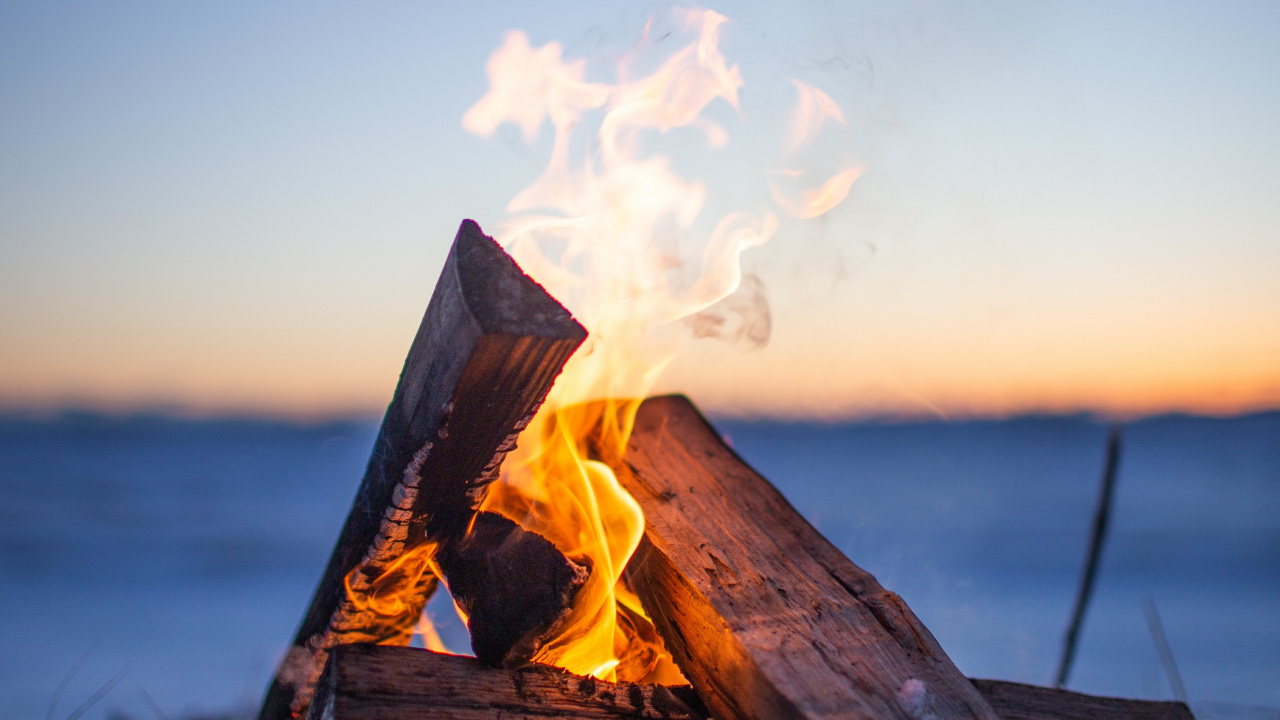 Обои костер, огонь, тепло, древесина, пламя в разрешении 1280x720