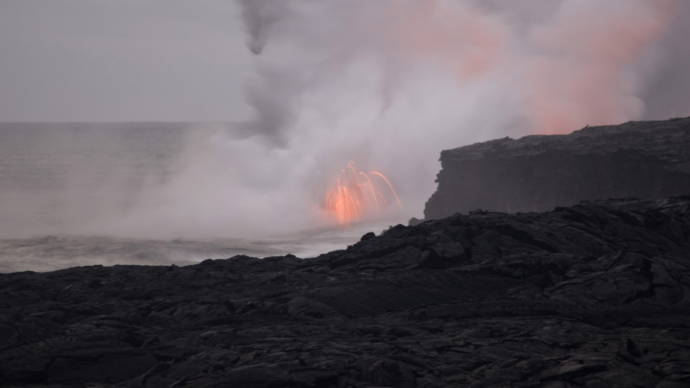 Обои типы вулканических извержений, вулкан, лава, щитовой вулкан, вентиляционные щели в разрешении 1366x768