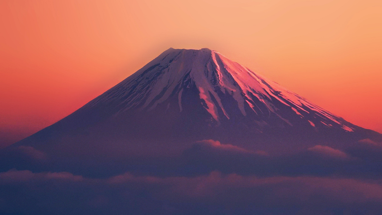 Обои гора Фудзи, стратовулкан, послесвечение, гора, вулканического рельефа в разрешении 1280x720