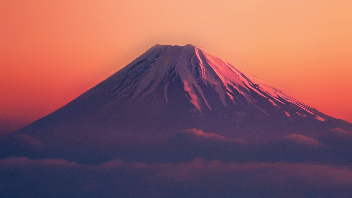 Обои гора Фудзи, стратовулкан, послесвечение, гора, вулканического рельефа в разрешении 1366x768