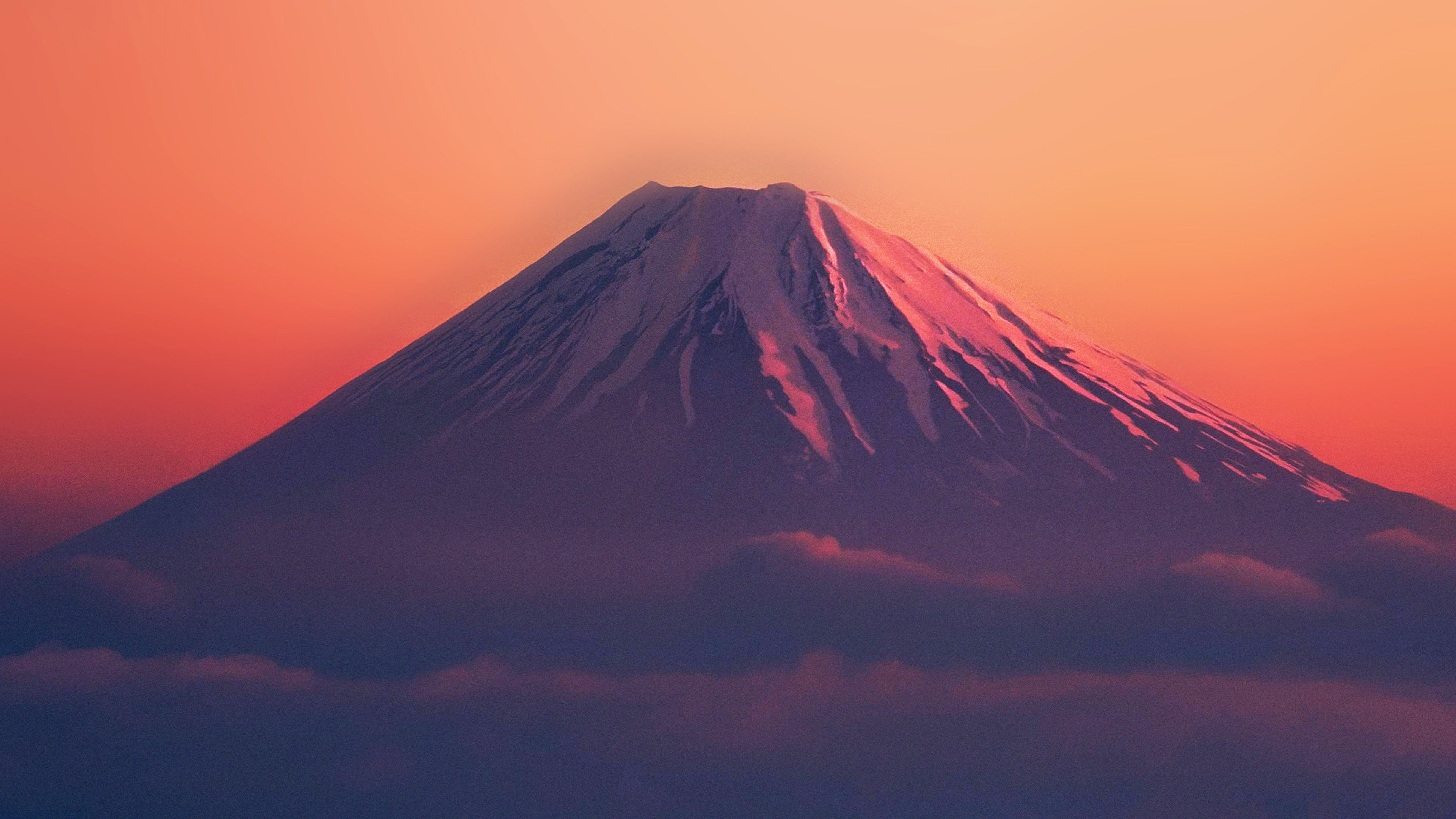 Обои гора Фудзи, стратовулкан, послесвечение, гора, вулканического рельефа в разрешении 3840x2160