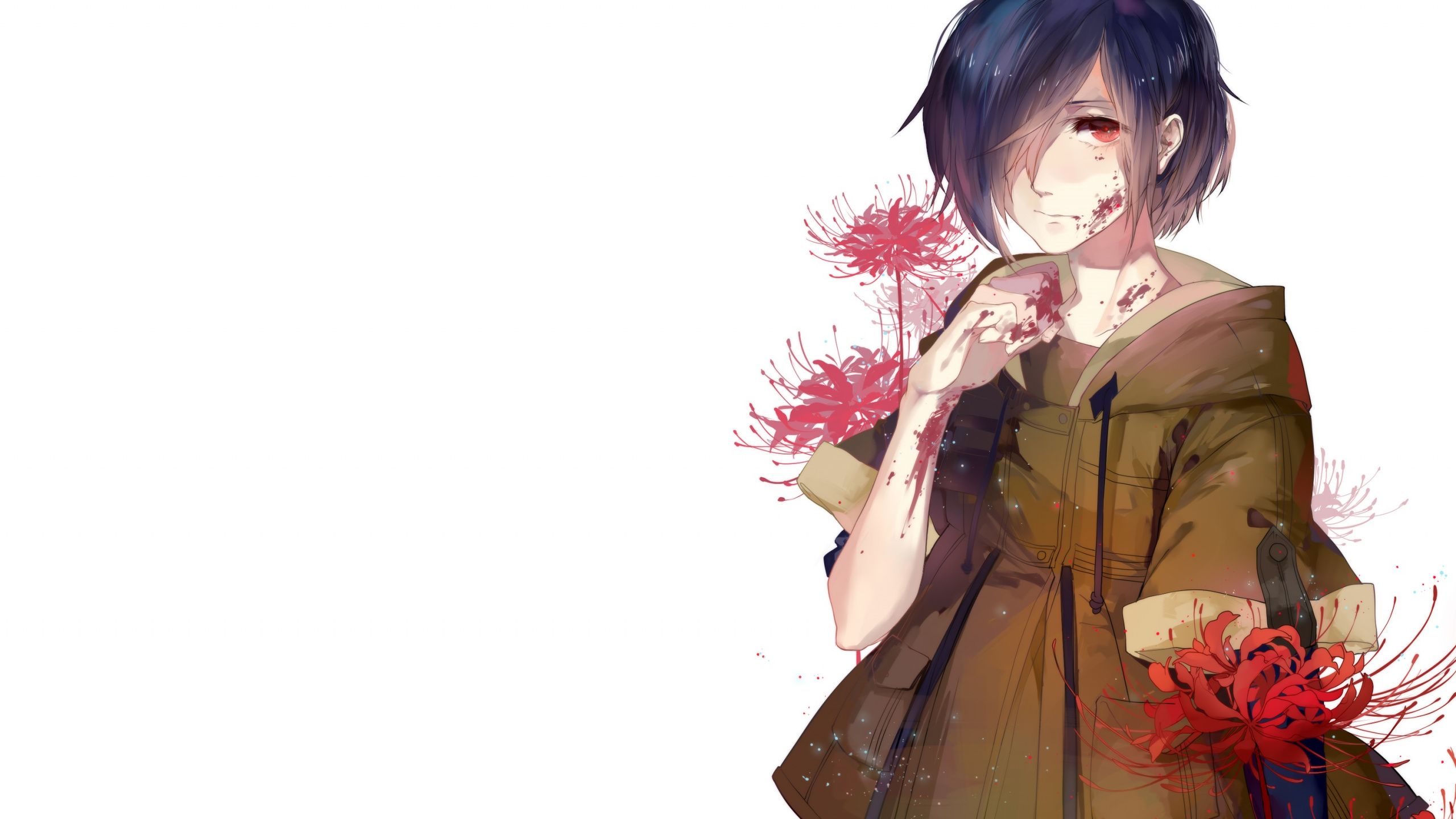 Обои Кен kaneki, Токио вурдалак, аниме, иллюстрация, химэ вырезать в разрешении 2560x1440