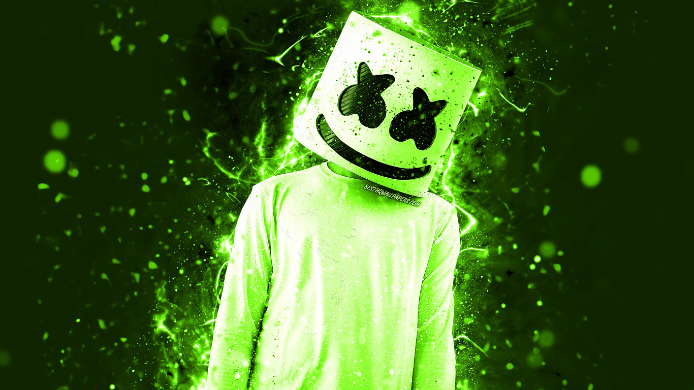 Обои диджей marshmello, родина, зеленый, желтый, иллюстрация в разрешении 1366x768