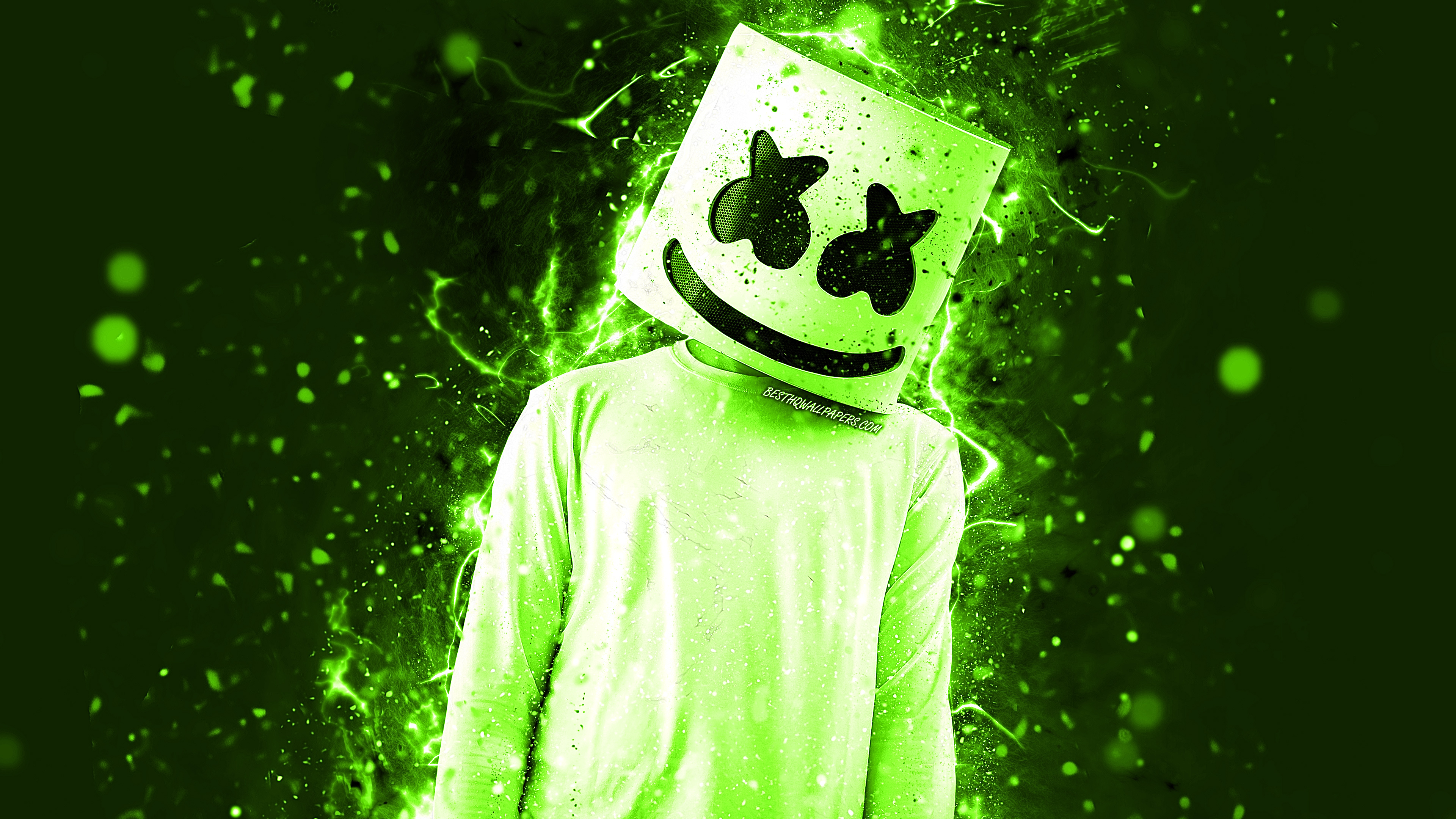 Обои диджей marshmello, родина, зеленый, желтый, иллюстрация в разрешении 3840x2160