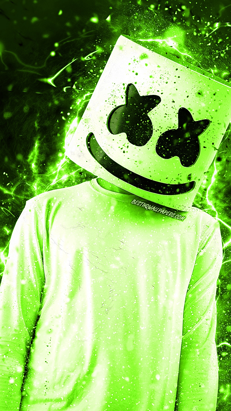 Обои диджей marshmello, родина, зеленый, желтый, иллюстрация в разрешении 750x1334