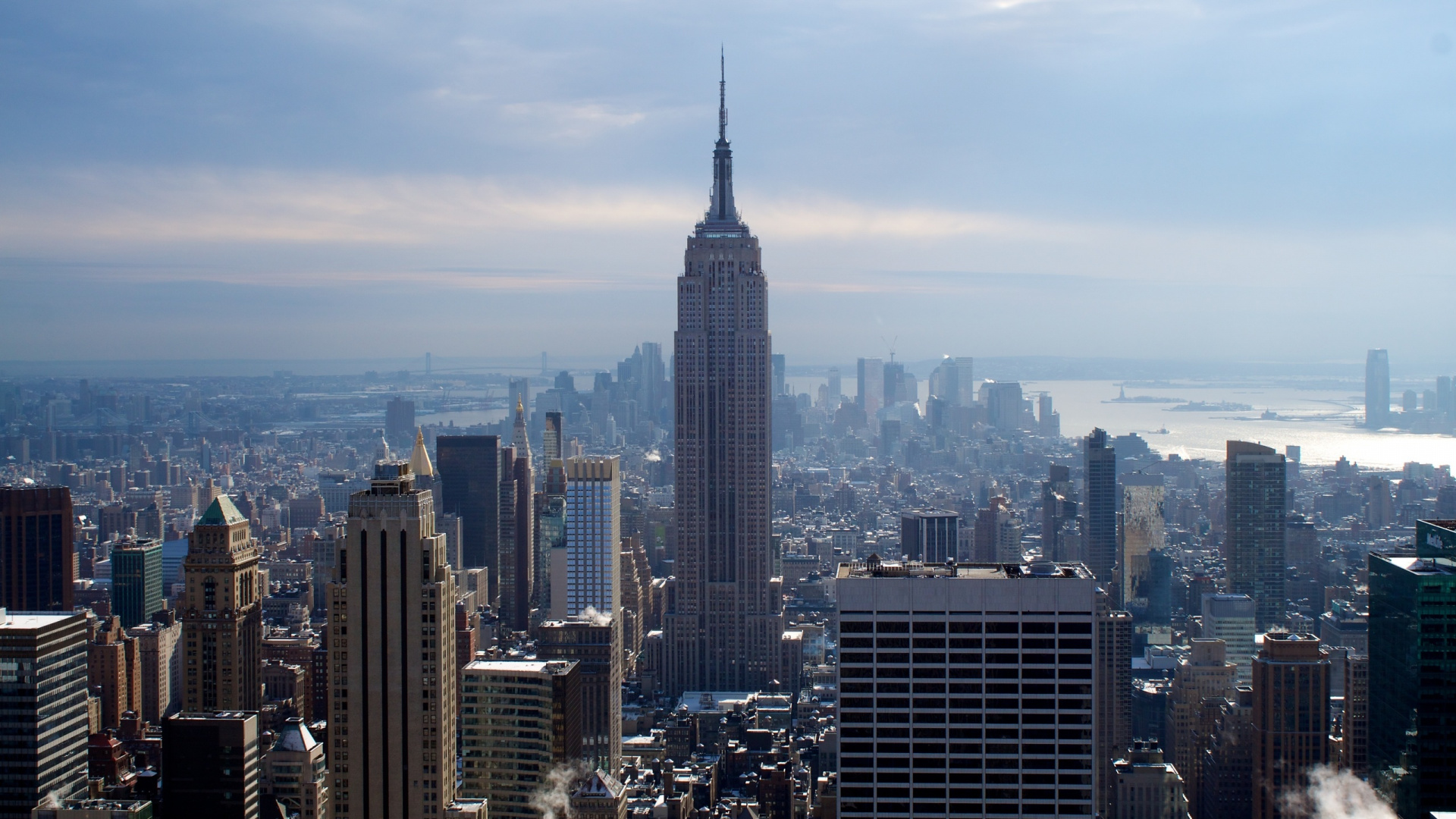 Обои Нью-Йорк, Эмпайр Стейт Билдинг, небоскреб, город, городской пейзаж в разрешении 1920x1080