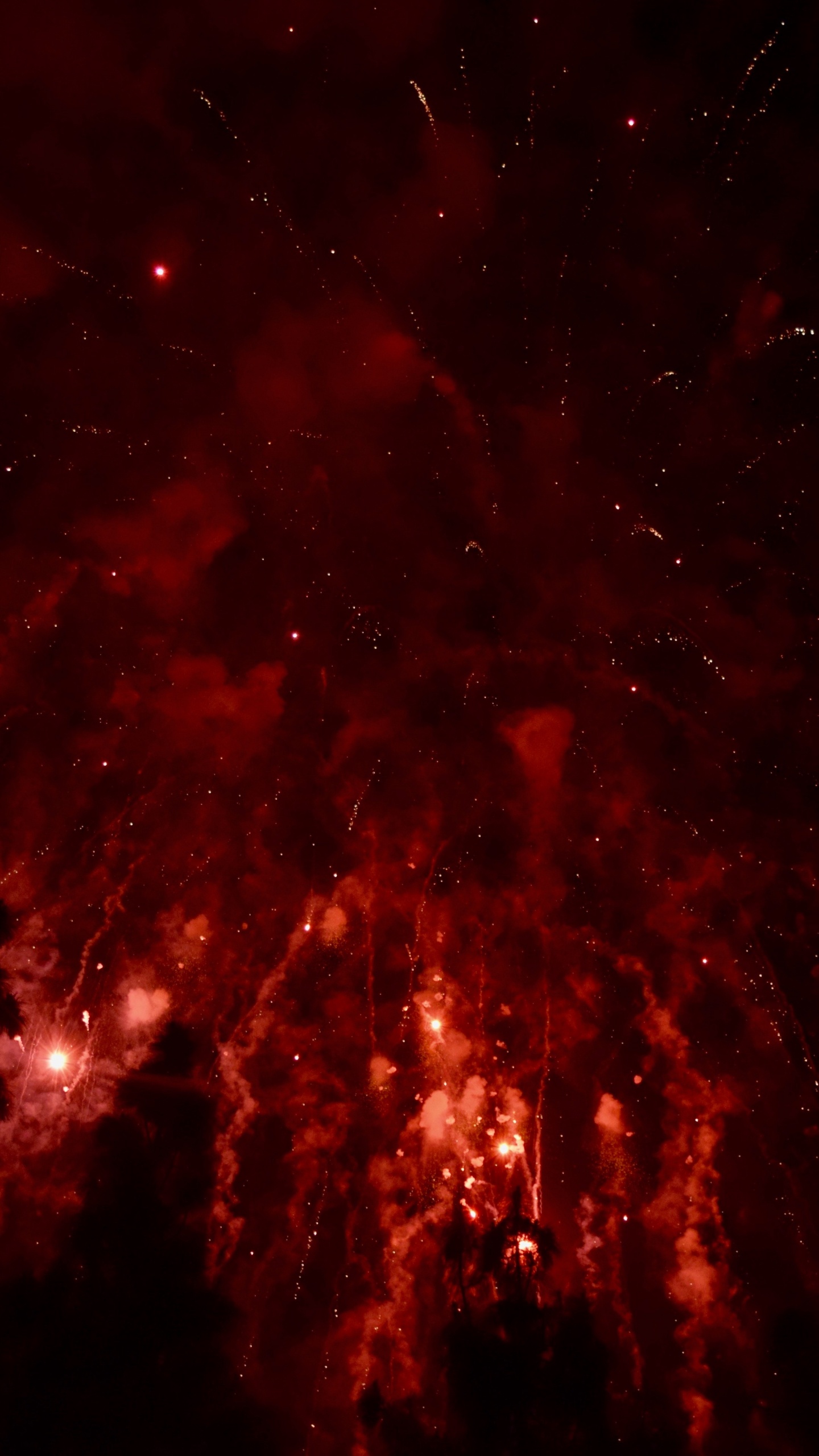 Обои салют, ночь, красный цвет, черный, темнота в разрешении 1440x2560