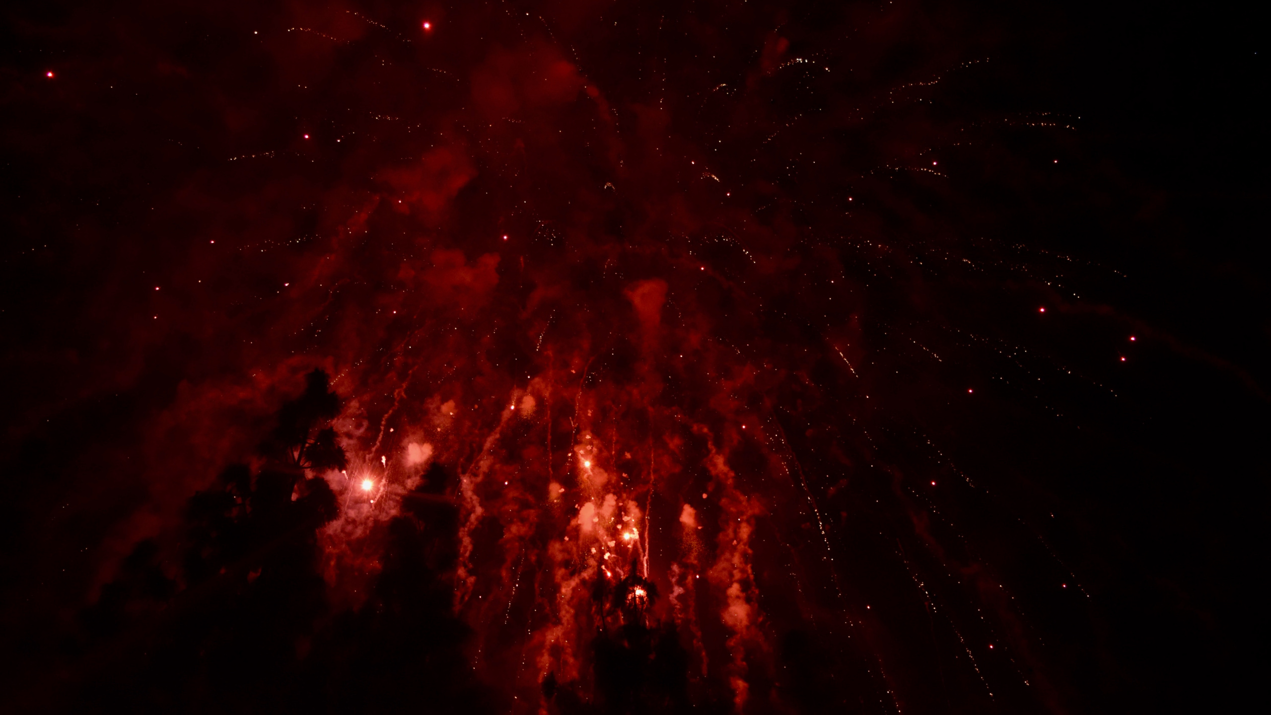 Обои салют, ночь, красный цвет, черный, темнота в разрешении 2560x1440