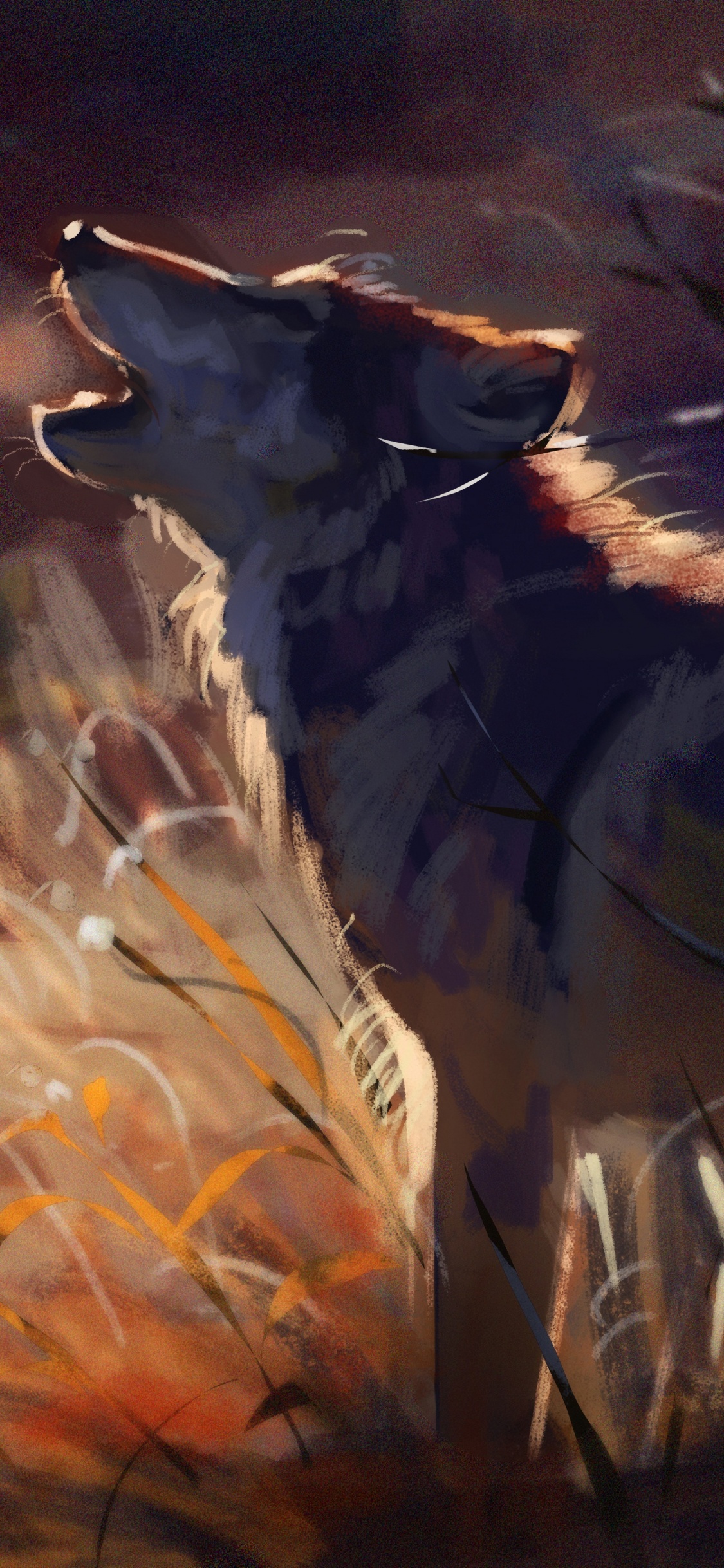 Обои волк, живая природа, живопись, темнота, арт в разрешении 1125x2436