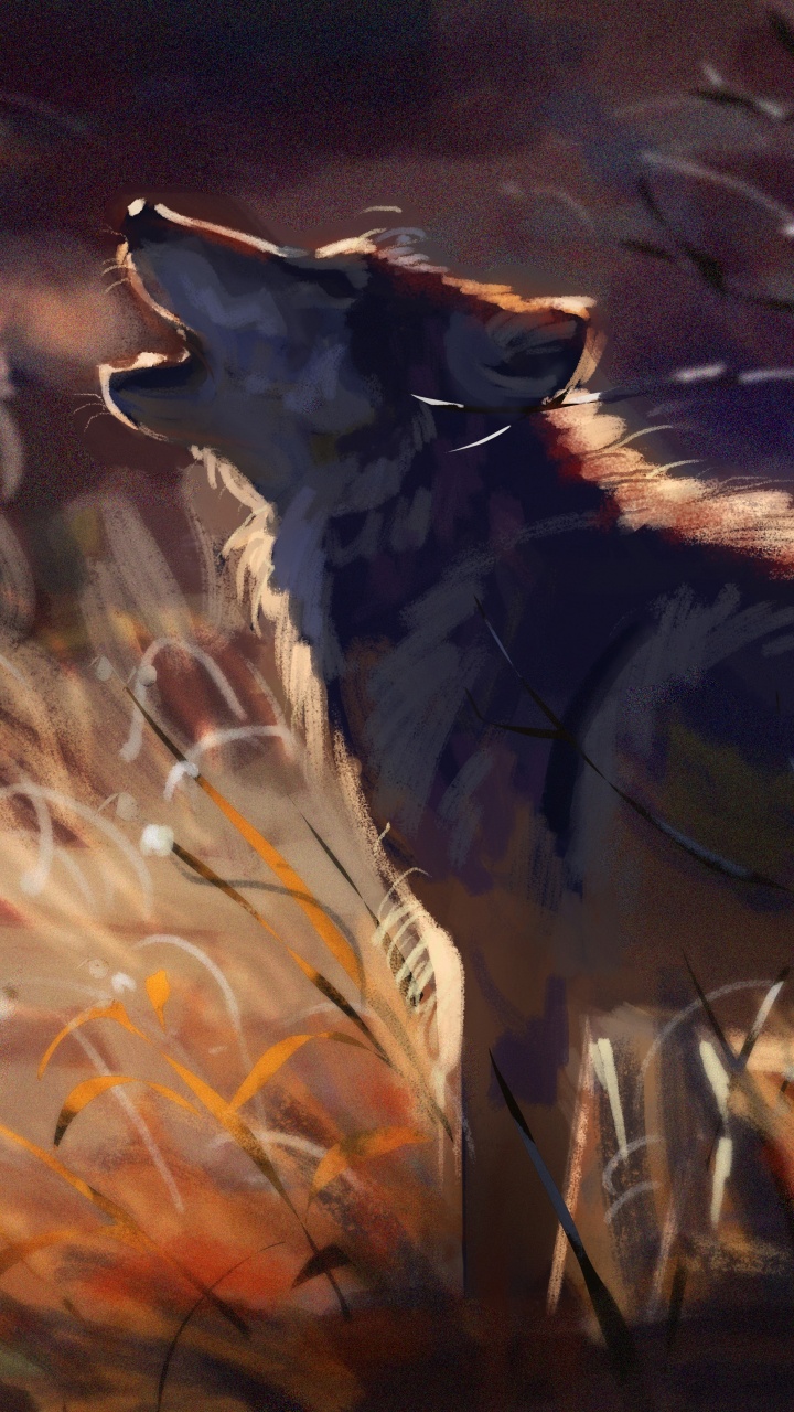 Обои волк, живая природа, живопись, темнота, арт в разрешении 720x1280