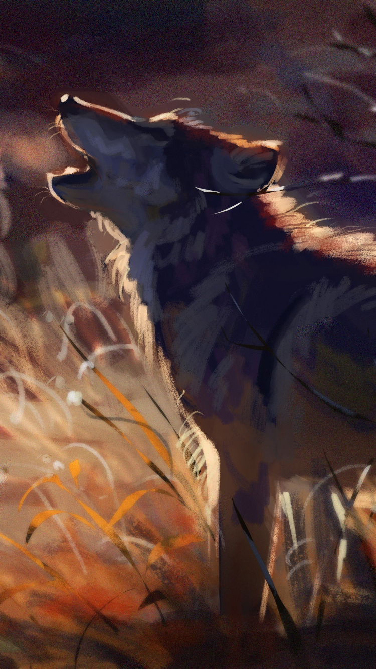 Обои волк, живая природа, живопись, темнота, арт в разрешении 750x1334