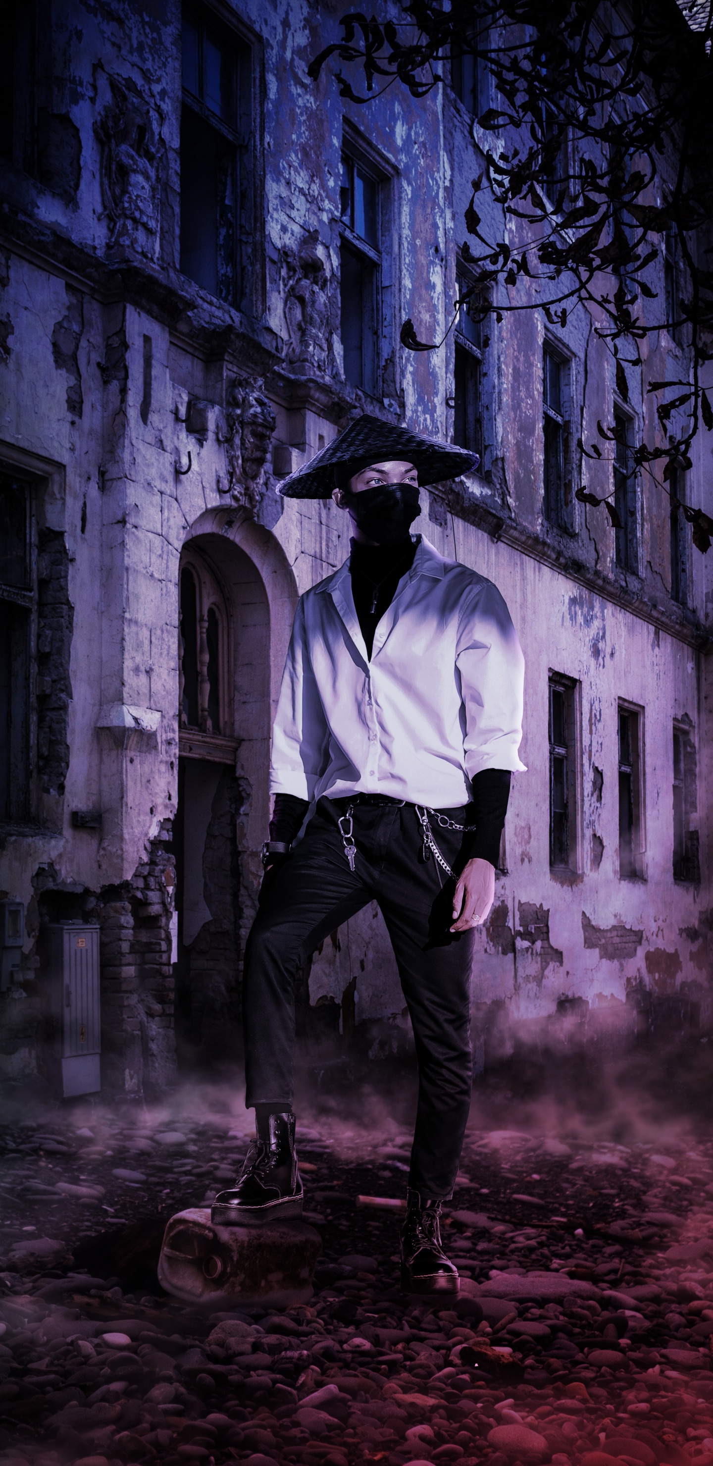 Обои хакер, атмосфера, окно, стиль, черный и белый в разрешении 1440x2960