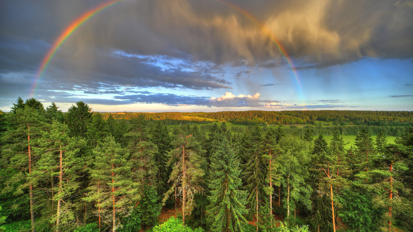 Обои Радуга, биом, пейзаж, небо, сельский район в разрешении 1366x768