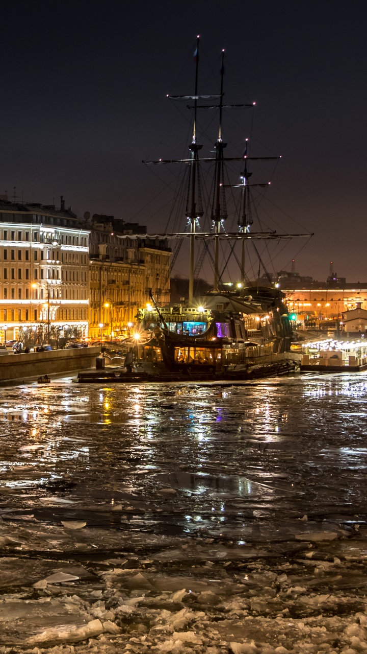 Обои Санкт Петербург, ночь, вода, водный путь, отражение в разрешении 720x1280