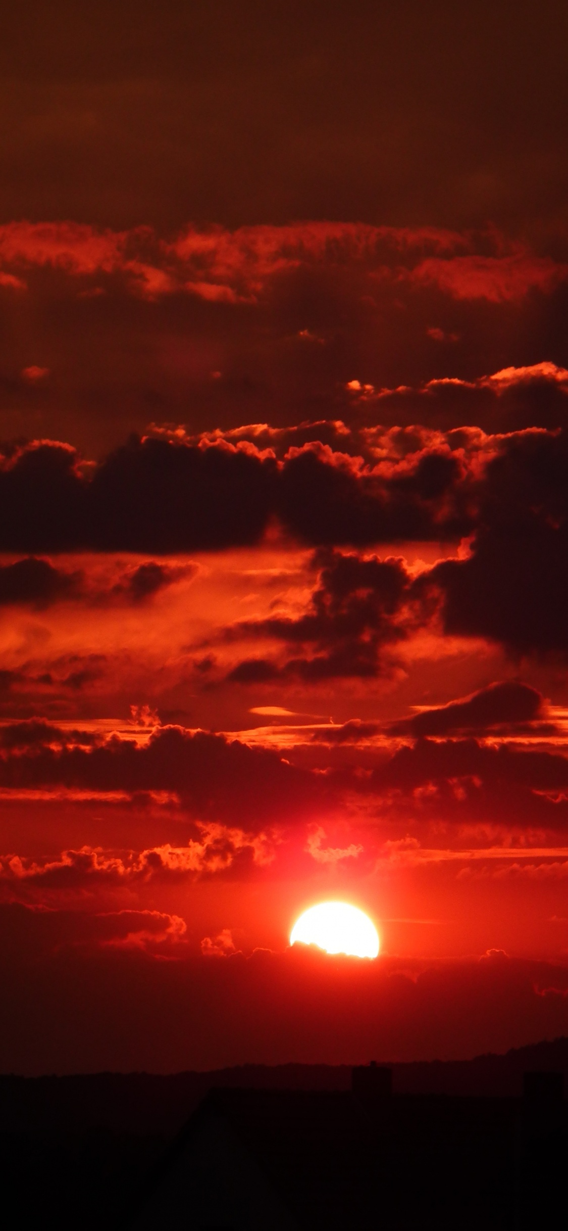 Обои красный цвет, горизонт, красный облачное небо, вечер, послесвечение в разрешении 1125x2436