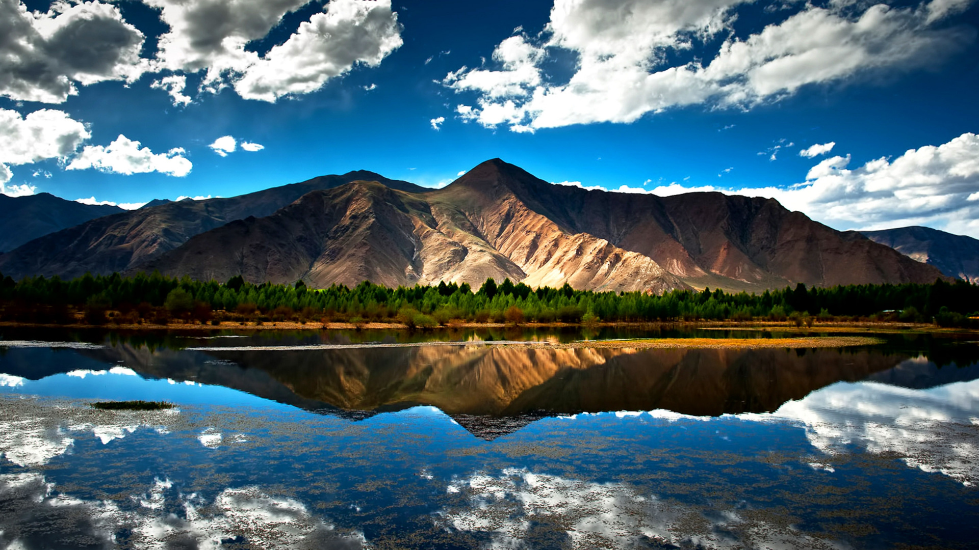 Обои гора, отражение, природа, озеро, дикая местность в разрешении 1920x1080