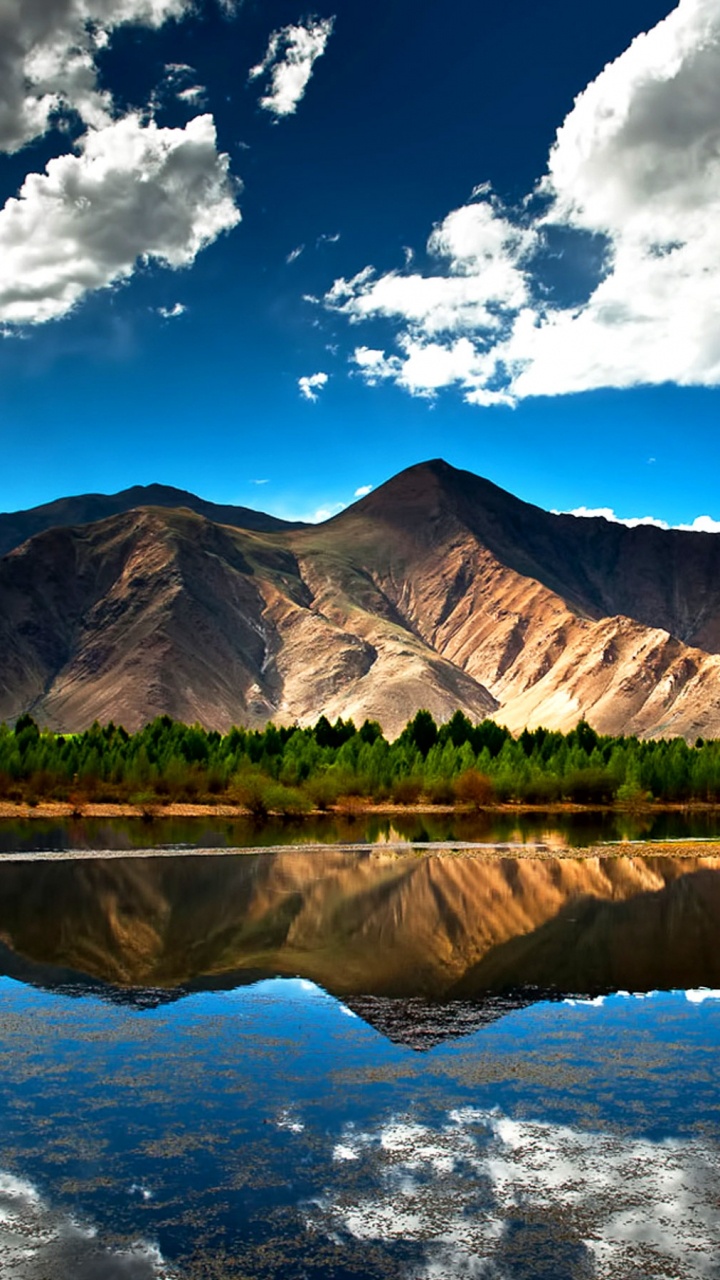 Обои гора, отражение, природа, озеро, дикая местность в разрешении 720x1280