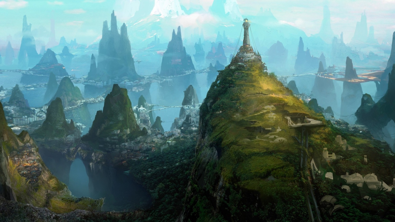 Обои пейзаж, фэнтези, природа, пейзажи гор, гора в разрешении 1280x720