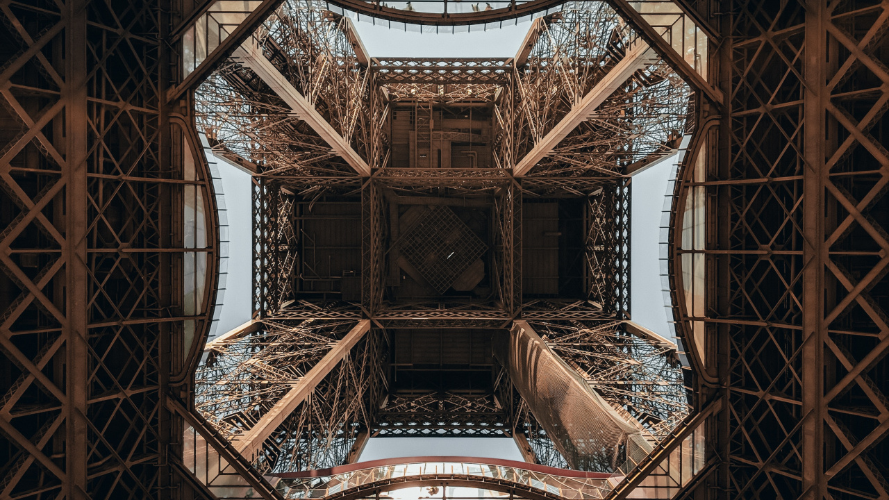 Обои Эйфелева башня, вышка, архитектура, симметрия, железо в разрешении 1280x720