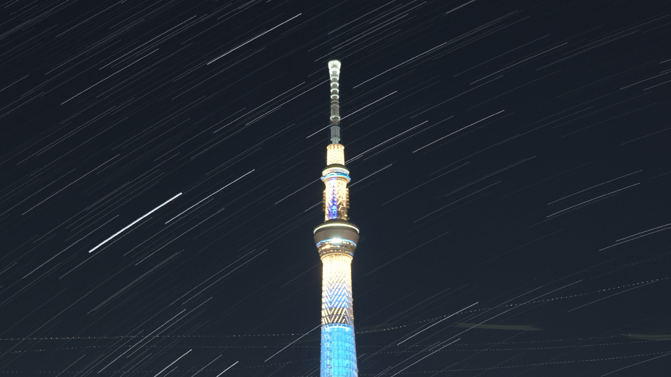 Обои ночь, вышка, архитектура, ориентир, город в разрешении 1366x768