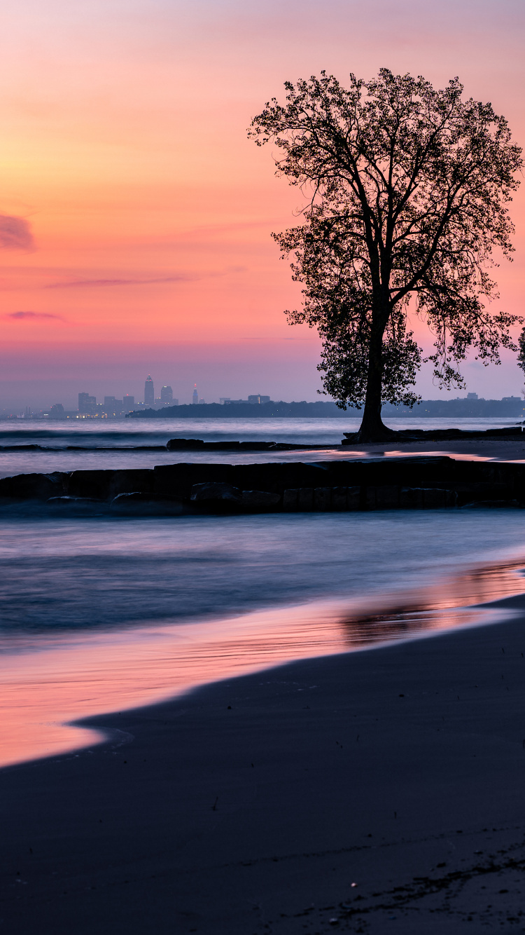 Обои пляж, закат, горизонт, вода, океан в разрешении 750x1334