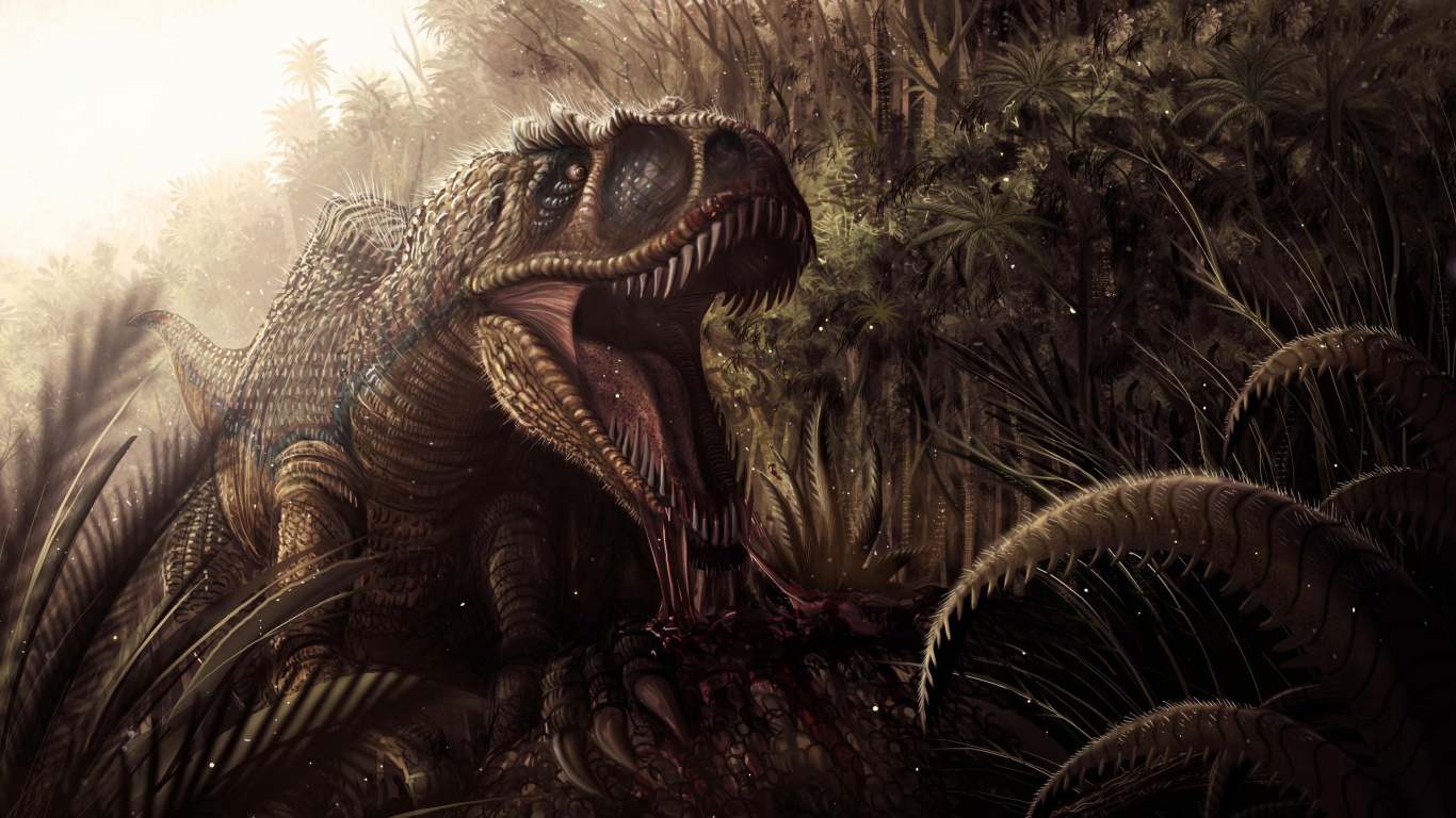 Обои тираннозавр, динозавр, велоцираптор, вымирание, стегозавр в разрешении 1366x768