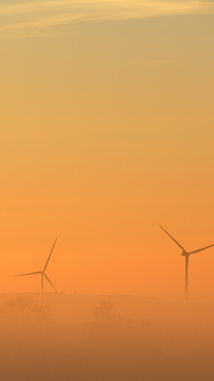 Обои ветровая турбина, ветряная мельница, Апельсин, ветер, утро в разрешении 750x1334