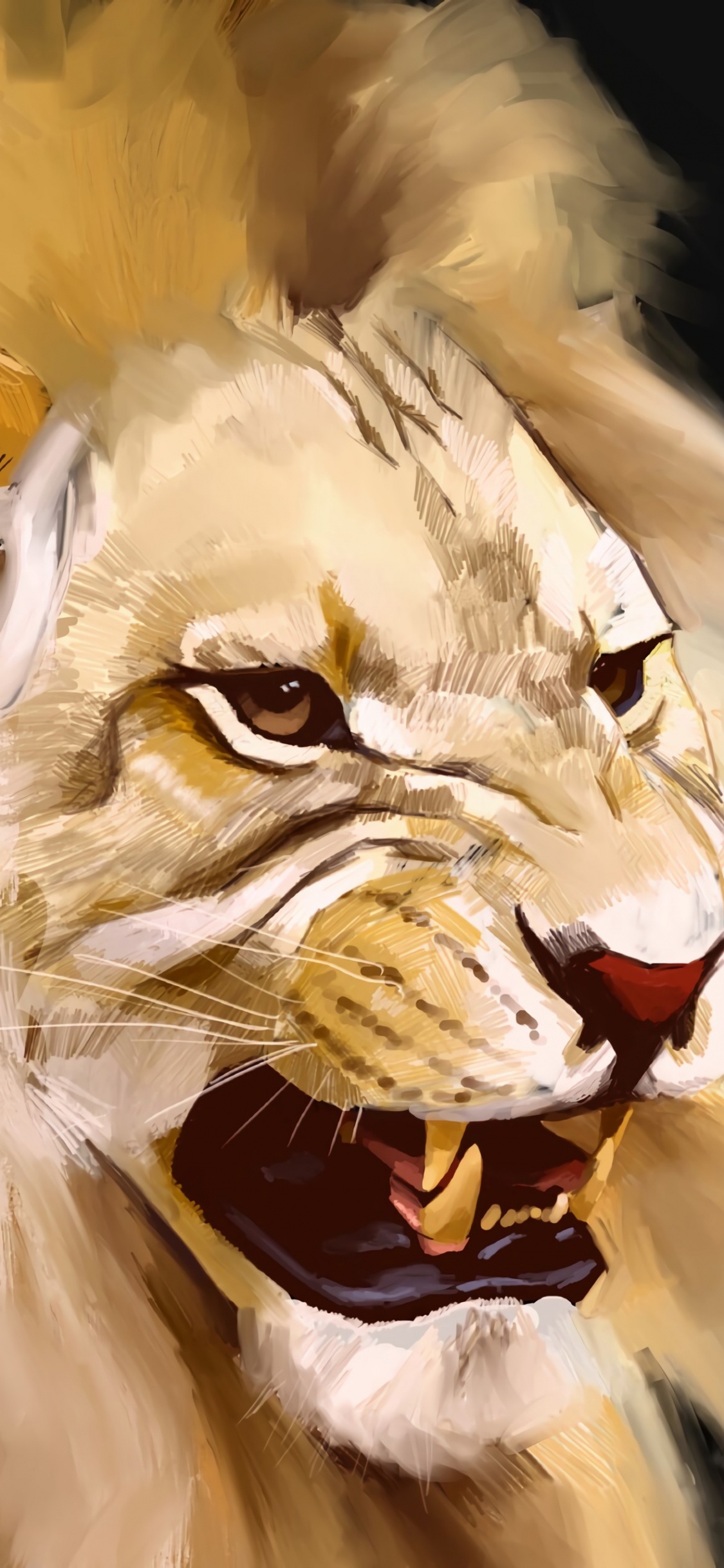 Обои Лев, тигр, рев, кошачьих, бакенбарды в разрешении 1125x2436