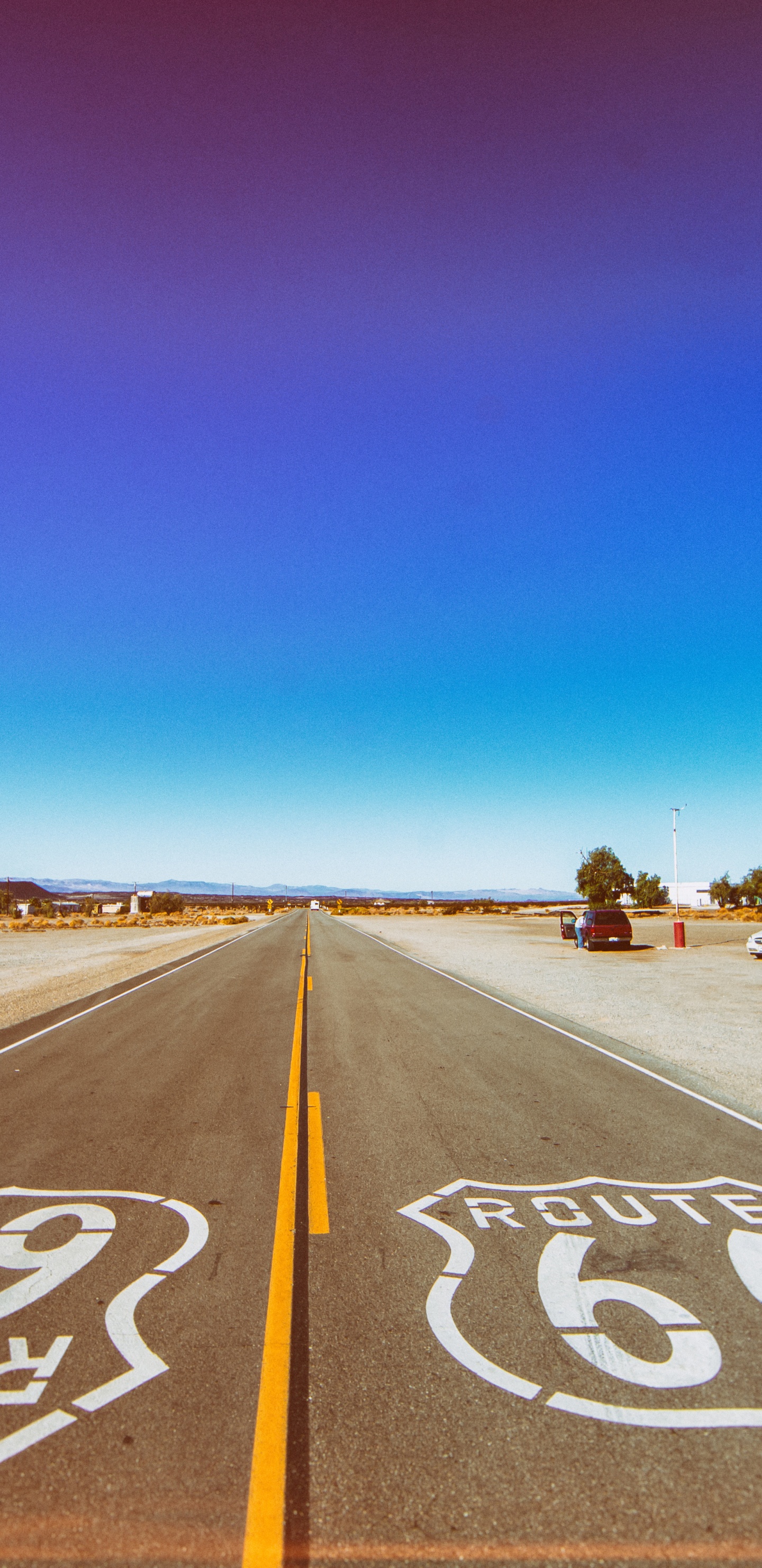 Обои США Шоссе 66, дорожное покрытие, асфальт, природный ландшафт, проезд в разрешении 1440x2960