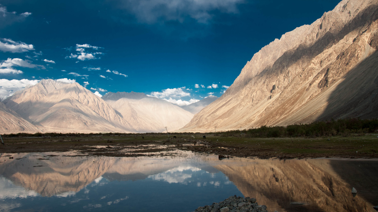 Обои Пангонг ЦО, Реки Shyok, Turtuk, горный рельеф, гора в разрешении 1280x720