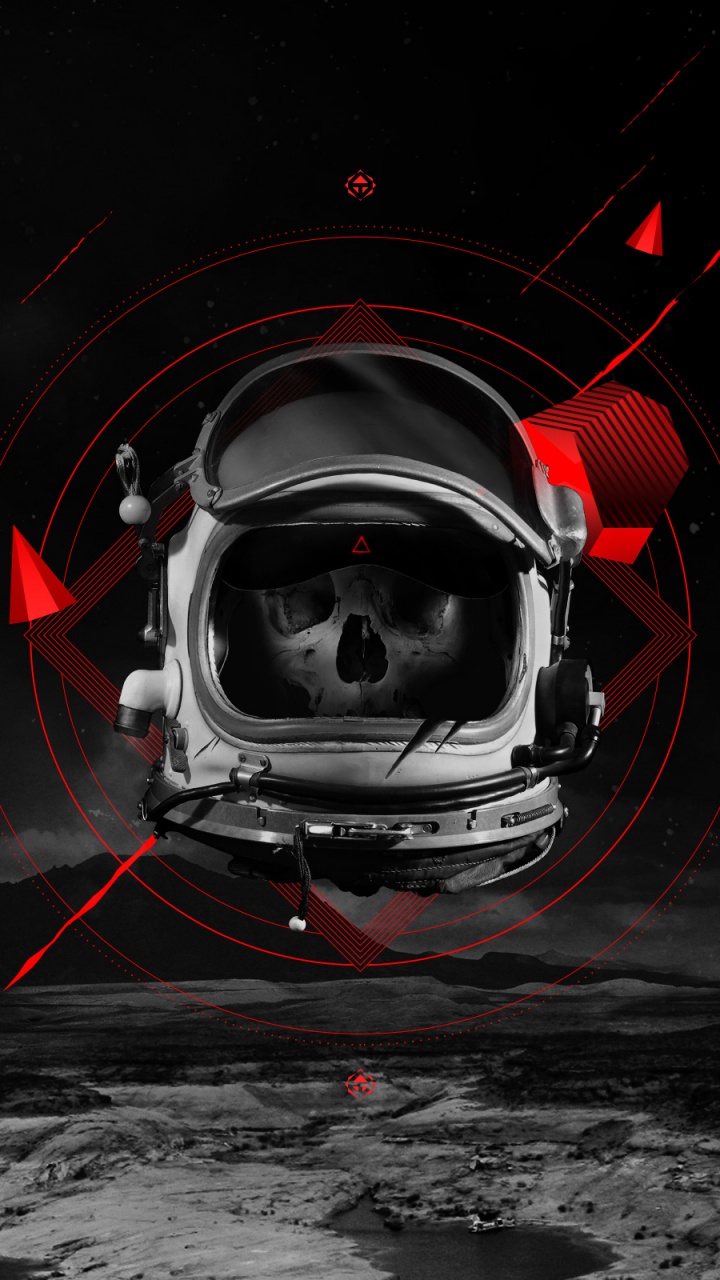 Обои астронавт, темнота, космос, автомобильные запчасти, иллюстрация в разрешении 720x1280