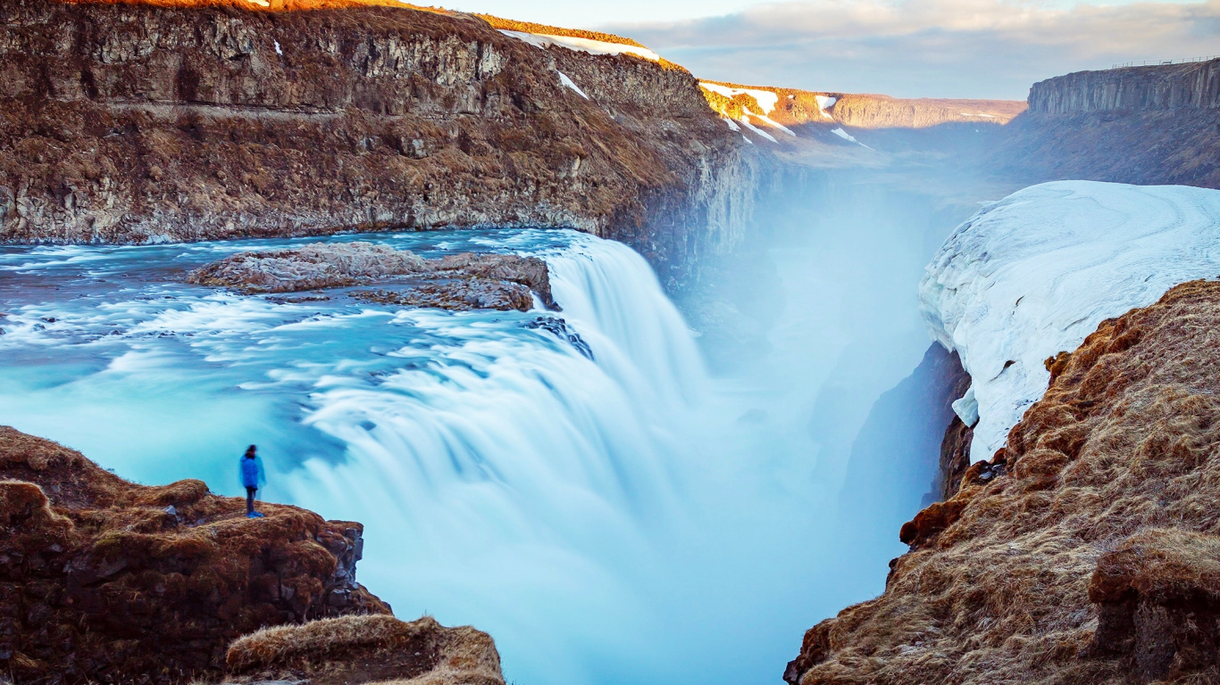 Обои Gullfoss Водопад, xarrfoss, водопад тупица, Селфосс, золотое кольцо в разрешении 1366x768