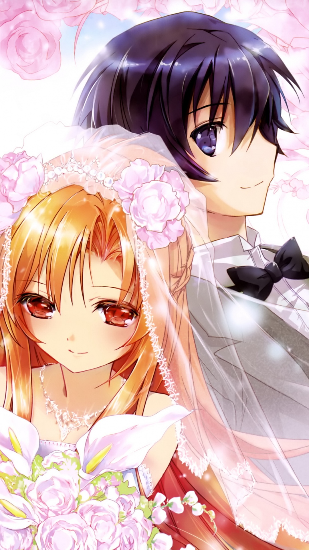 Обои Асуна, Кирито, аниме, длинные волосы, каштановые волосы в разрешении 1080x1920