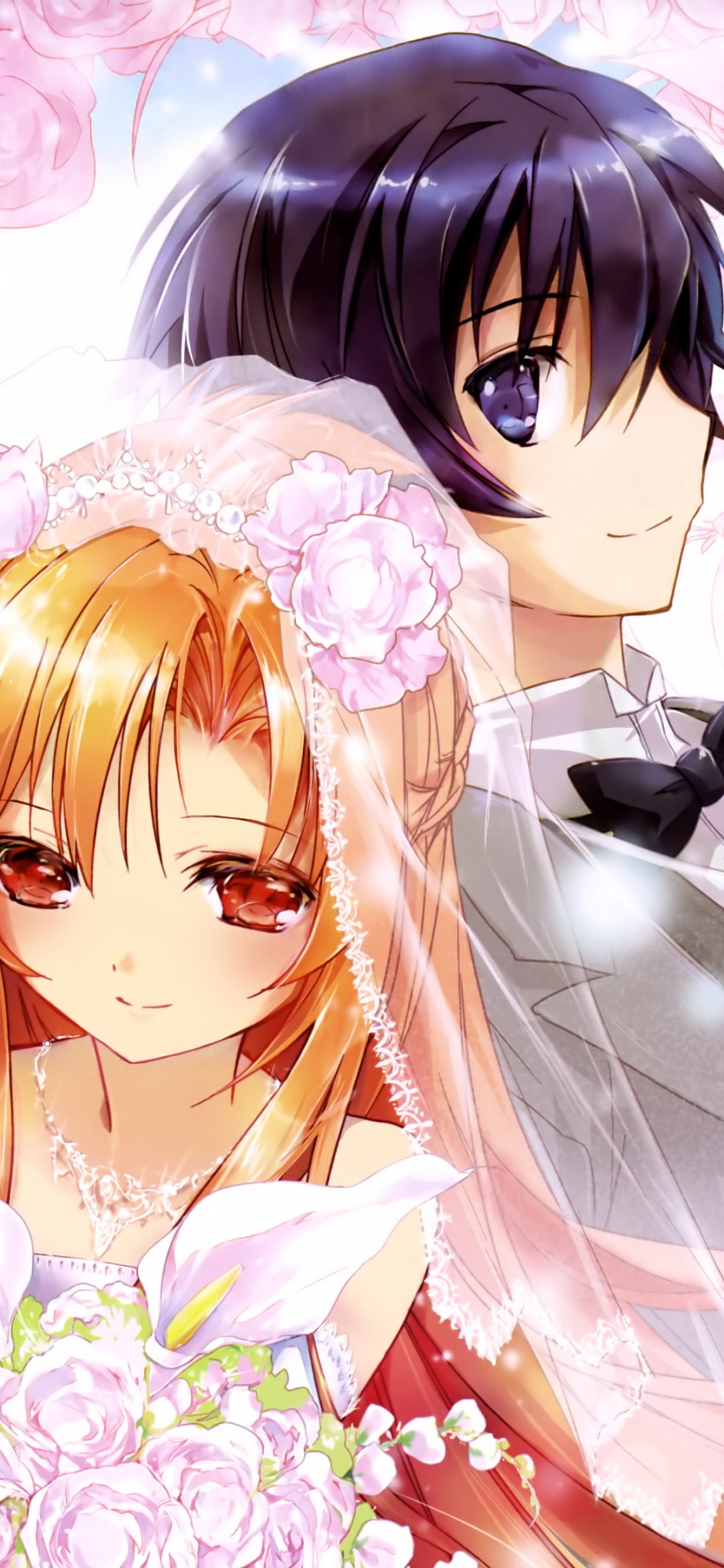 Обои Асуна, Кирито, аниме, длинные волосы, каштановые волосы в разрешении 1125x2436