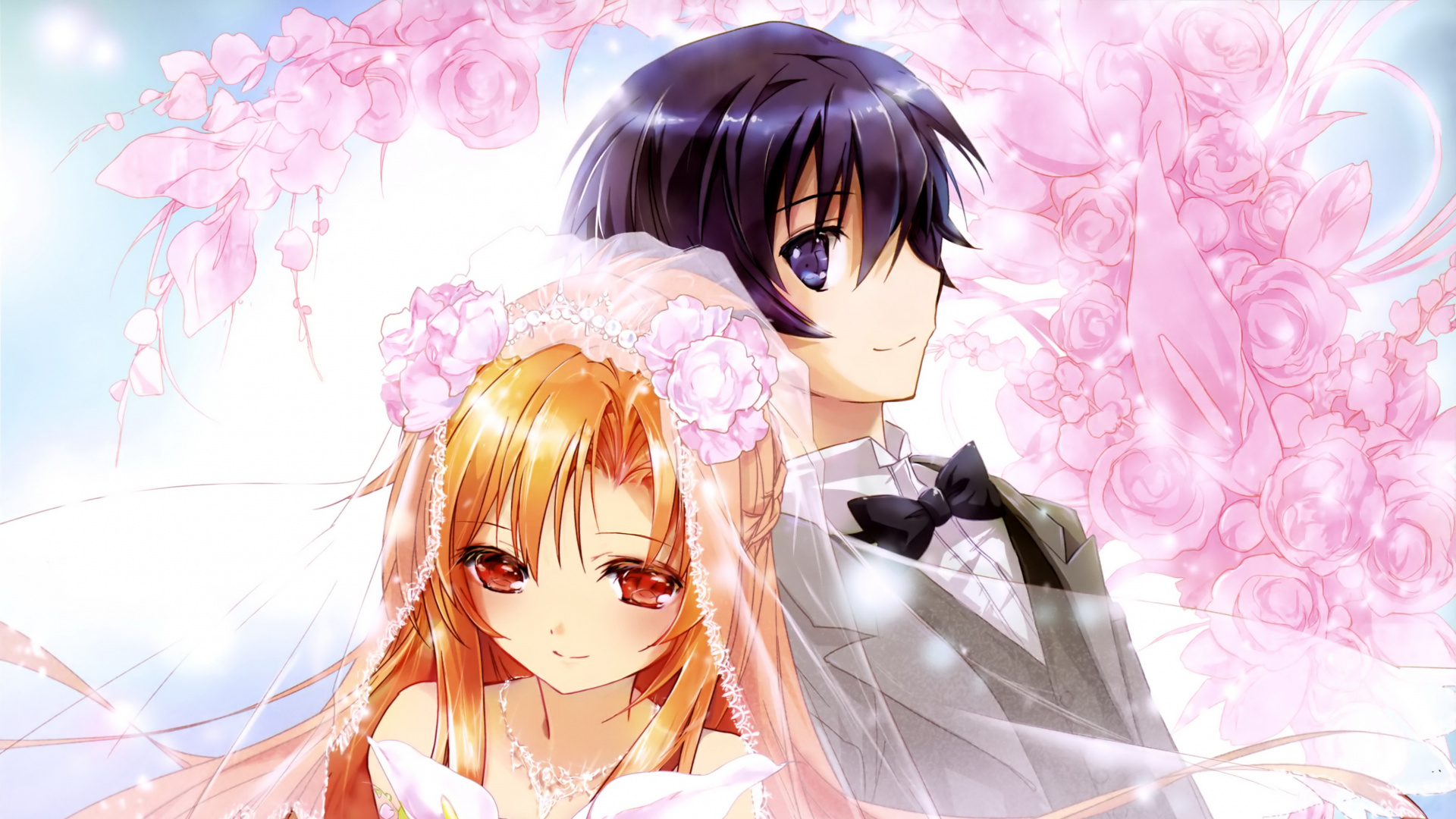 Обои Асуна, Кирито, аниме, длинные волосы, каштановые волосы в разрешении 1920x1080