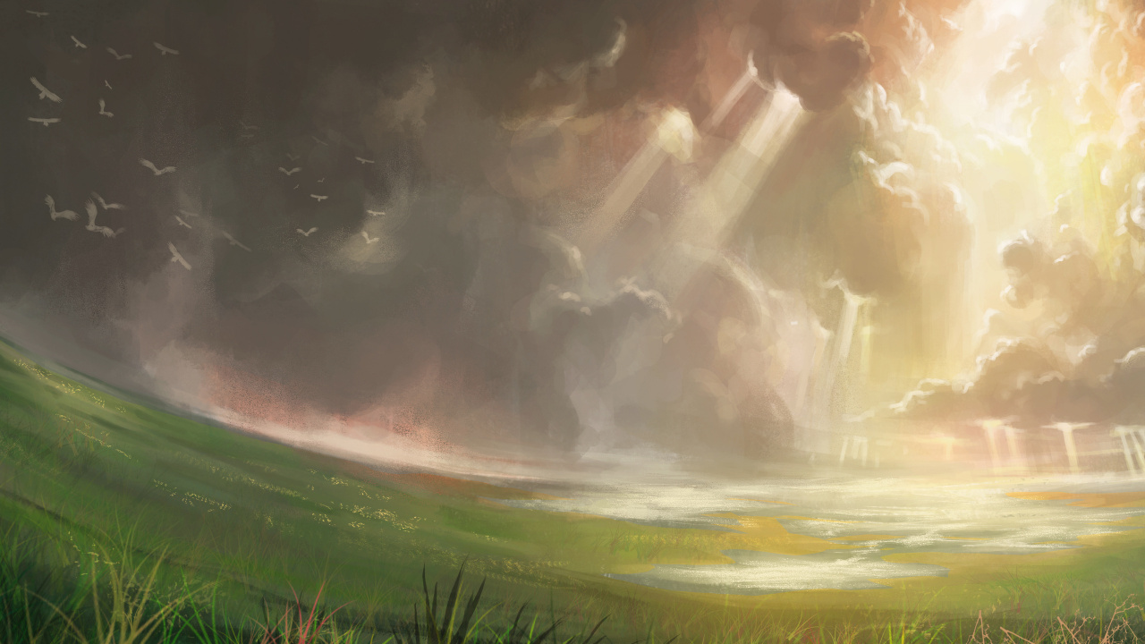 Обои закат, рисование, живопись, природа, атмосфера в разрешении 1280x720