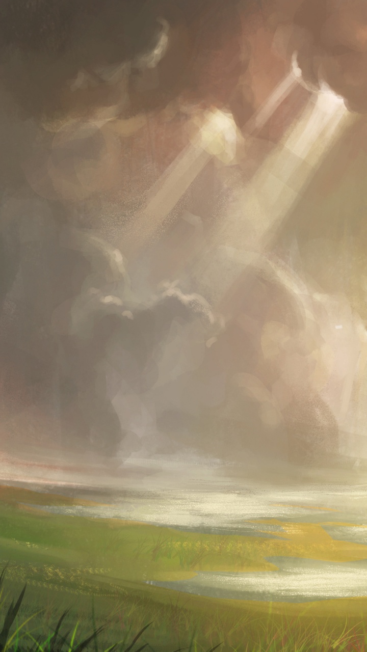 Обои закат, рисование, живопись, природа, атмосфера в разрешении 720x1280