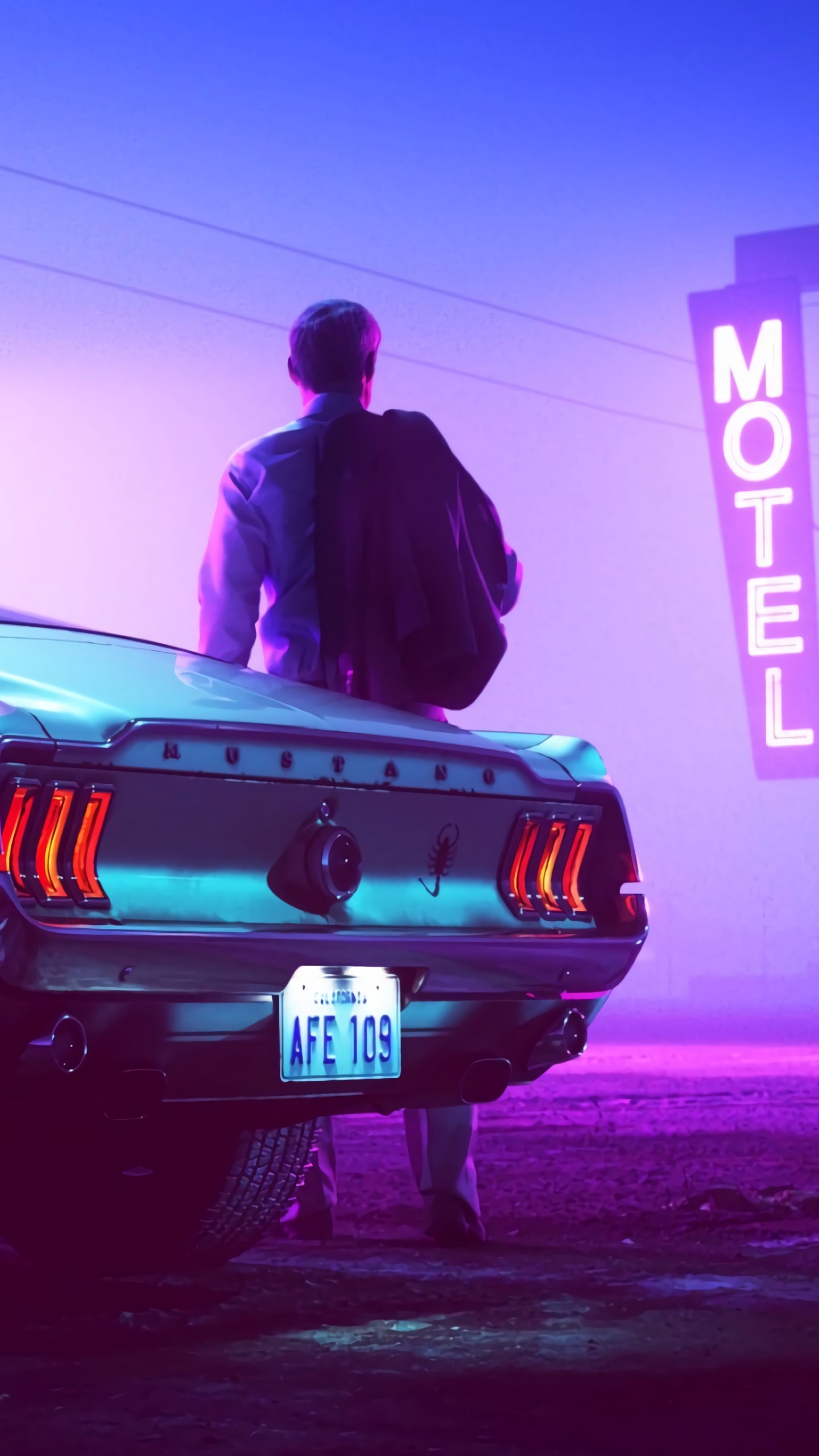 Обои Форд Мустанг, авто, спорткар, фастбэк, Synthwave в разрешении 1440x2560