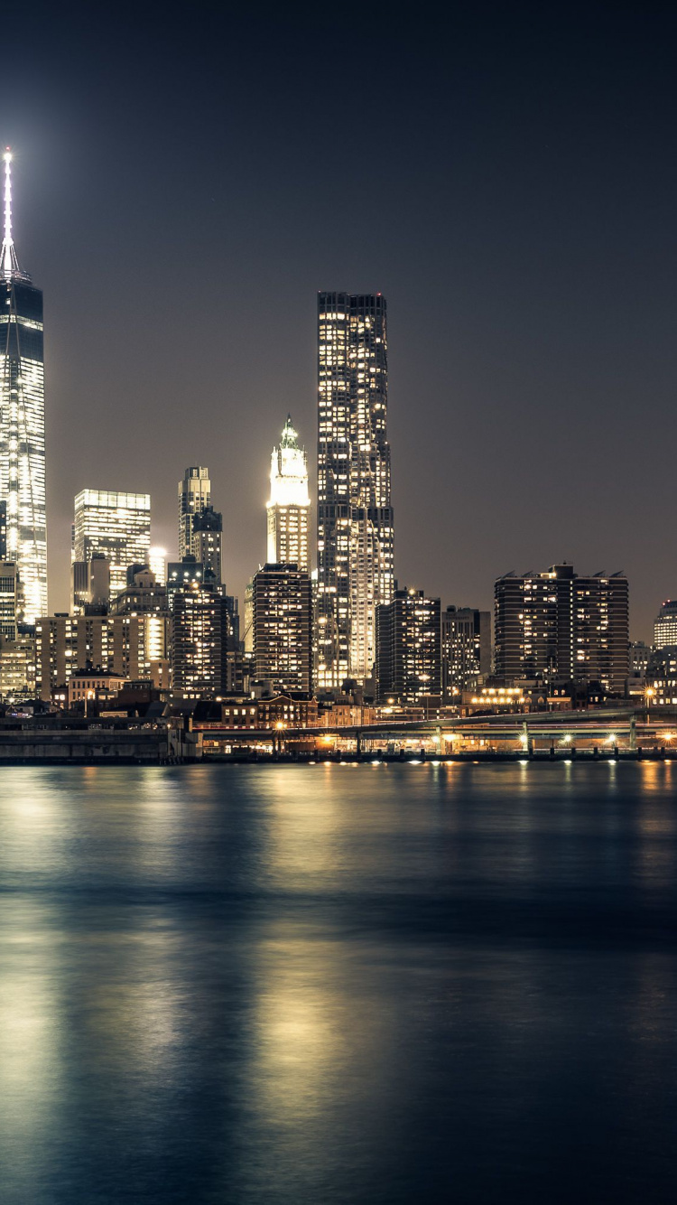 Обои Бруклинский мост, город, городской пейзаж, линия горизонта, метрополия в разрешении 750x1334