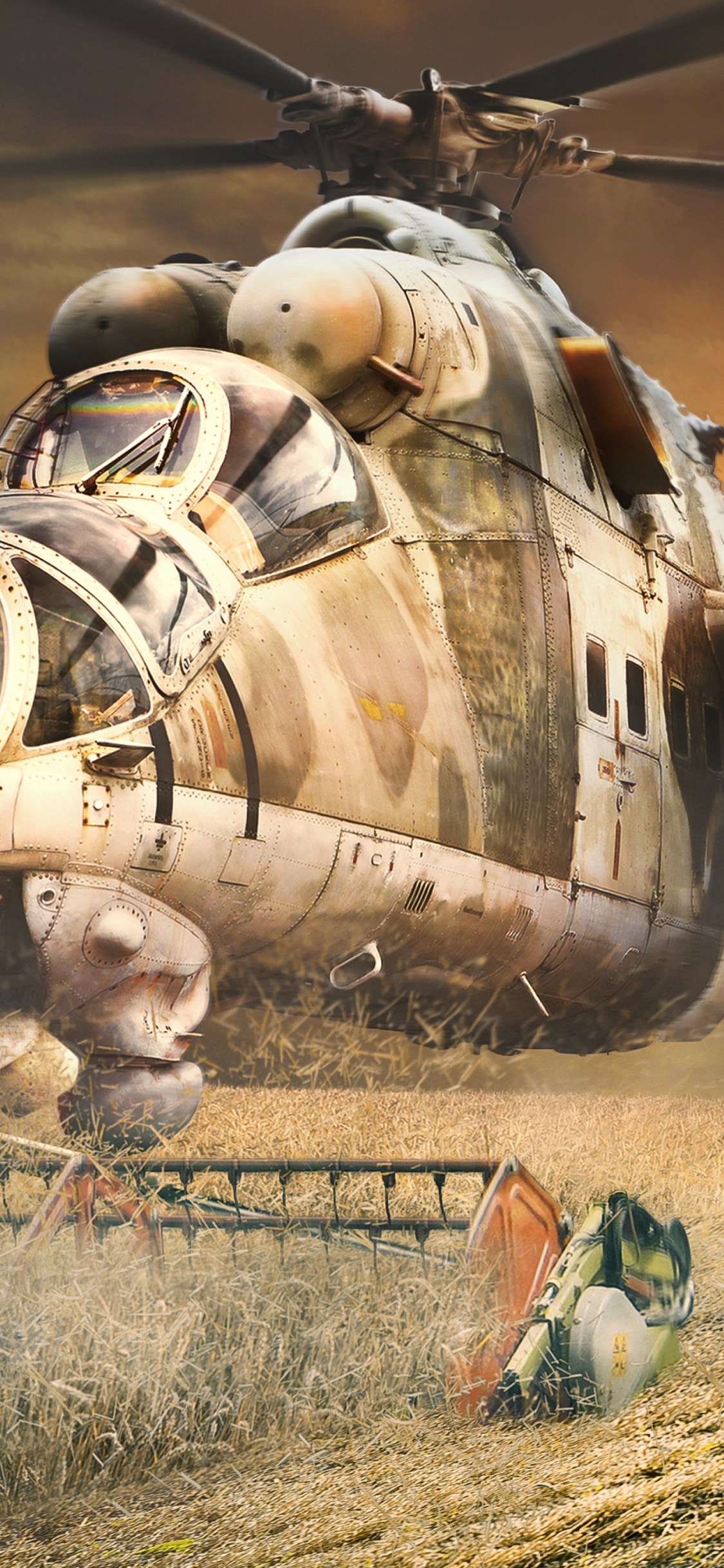 Обои ударный вертолет, боевой вертолет, военный вертолет, военнослужащие, небо в разрешении 1125x2436