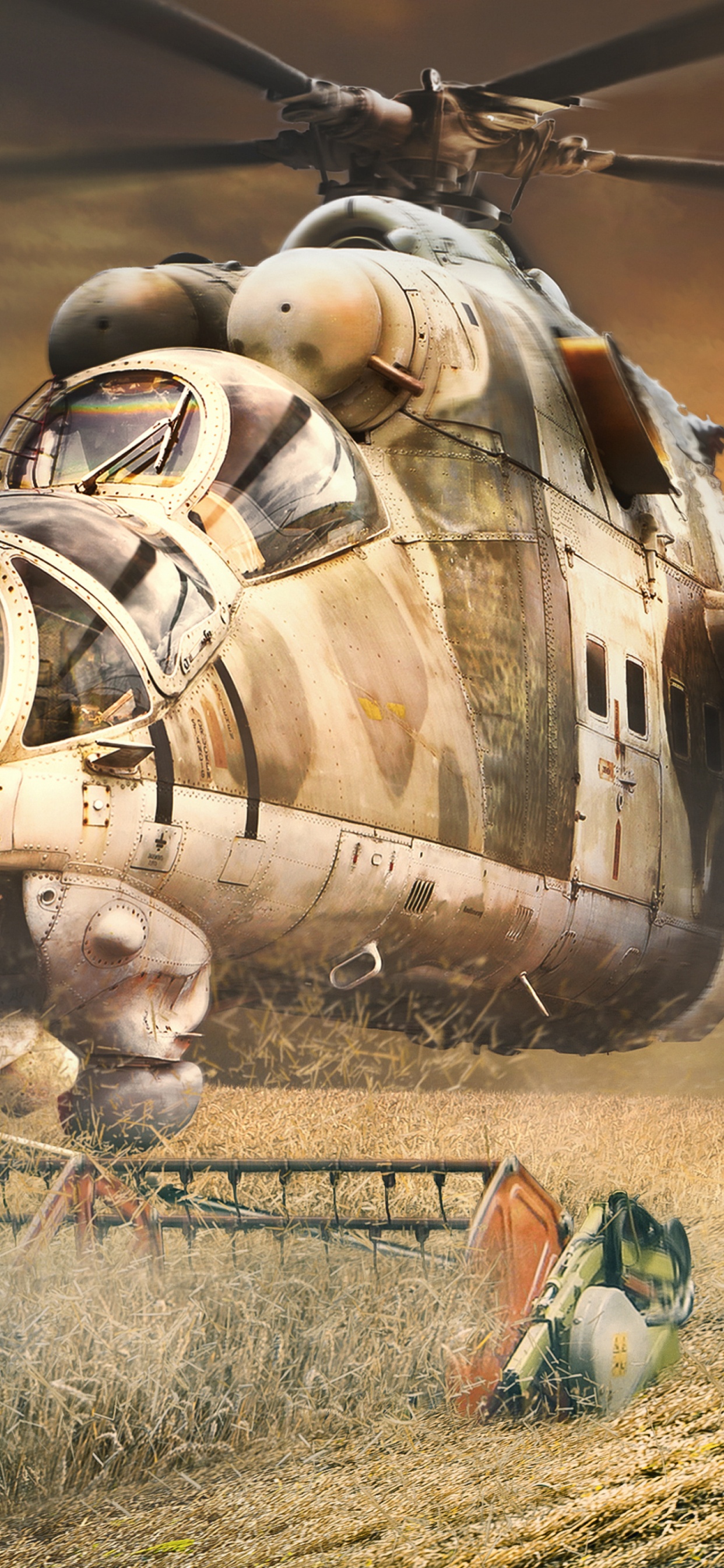 Обои ударный вертолет, боевой вертолет, военный вертолет, военнослужащие, небо в разрешении 1242x2688