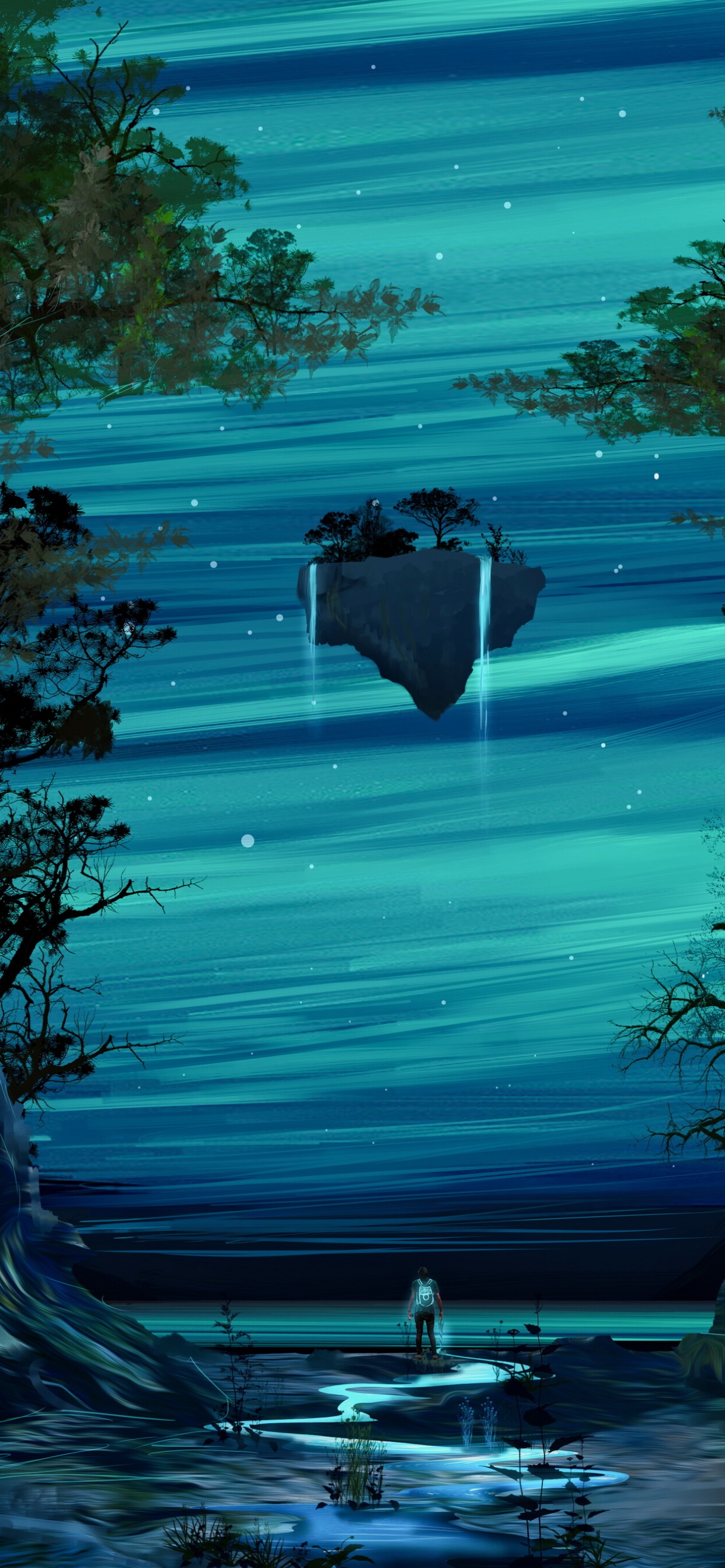 Обои живопись, природа, вода, синий, природный ландшафт в разрешении 1242x2688