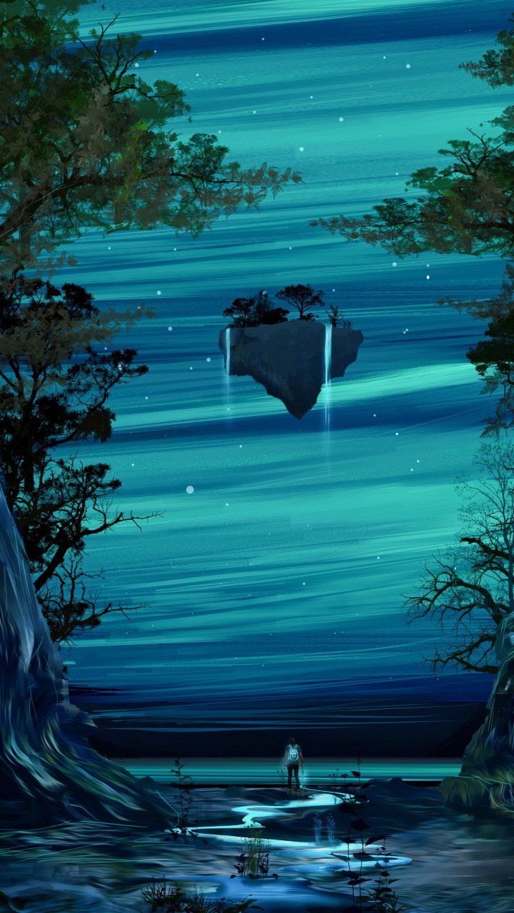 Обои живопись, природа, вода, синий, природный ландшафт в разрешении 720x1280