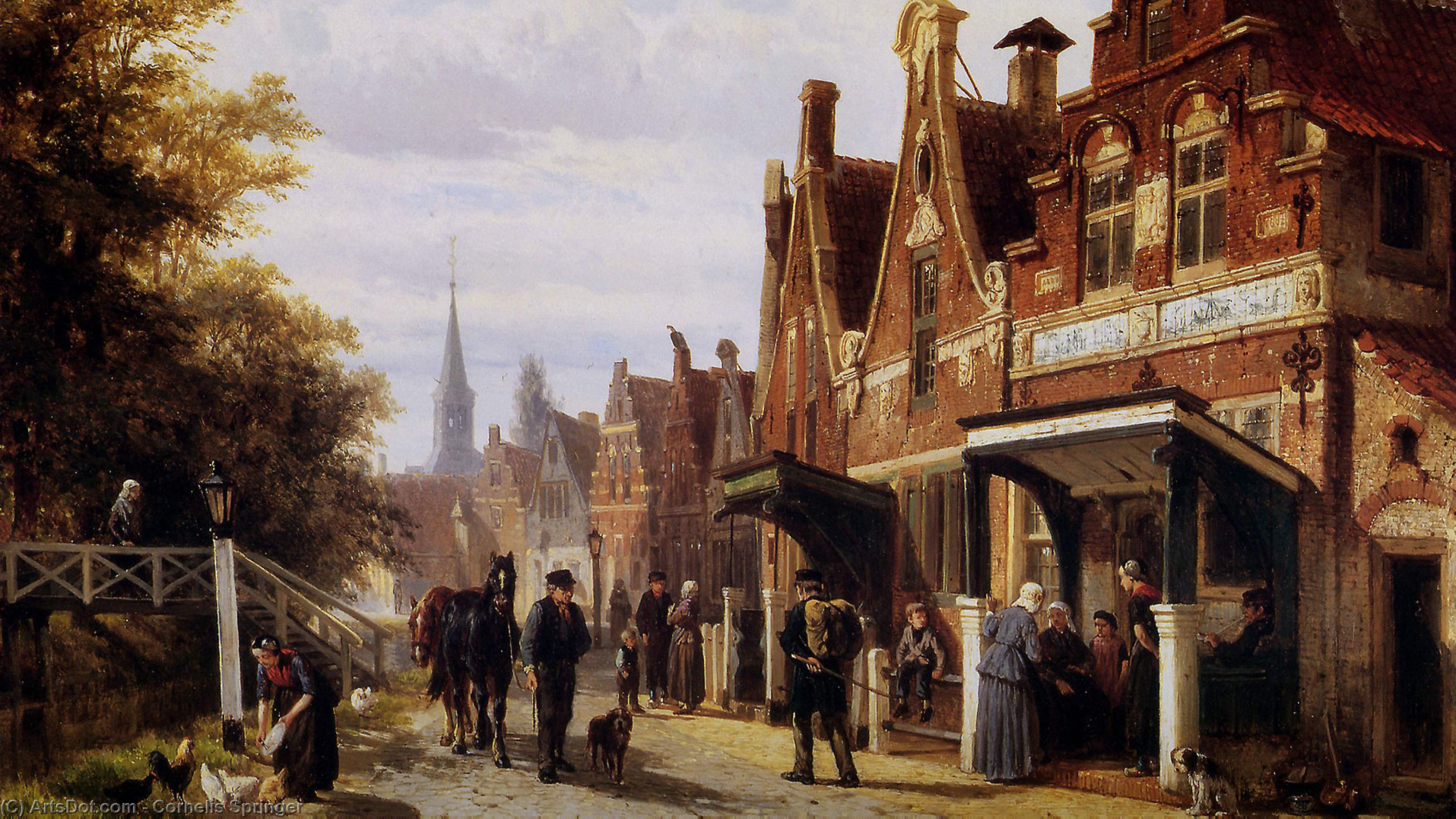 Обои вид на деревню, Амстердам, живопись, здание, средневековая архитектура в разрешении 2560x1440