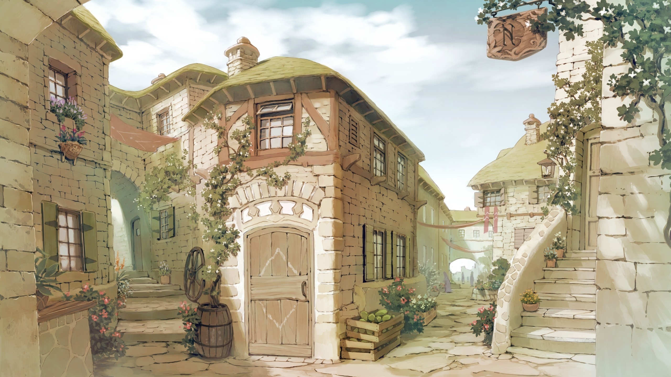 Обои здание, средневековая архитектура, двор, имущество, свойство в разрешении 2560x1440