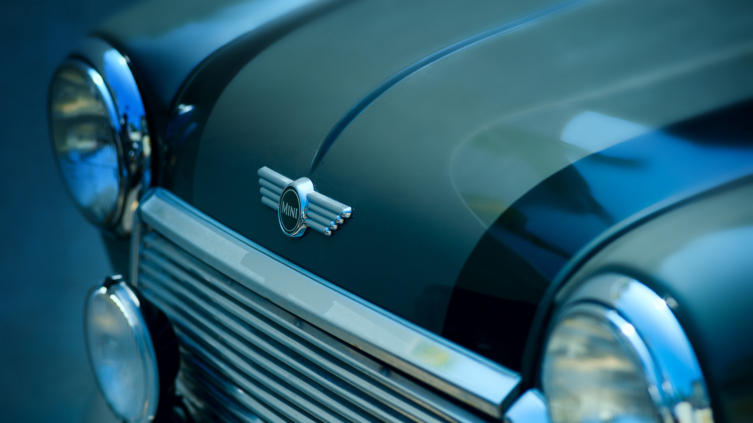 Обои Мини Купер логотип, мини, авто, фара, синий в разрешении 2560x1440