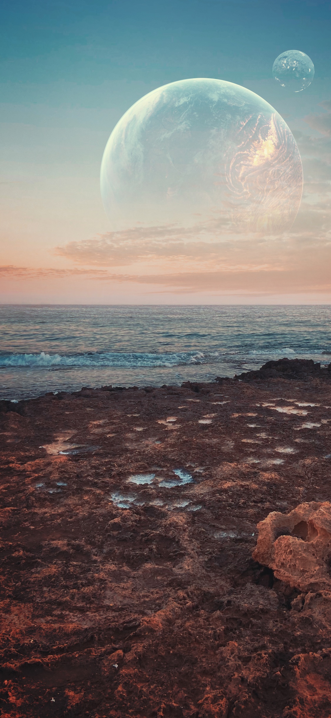 Обои земля, атмосфера, космическое пространство, космос, море в разрешении 1125x2436